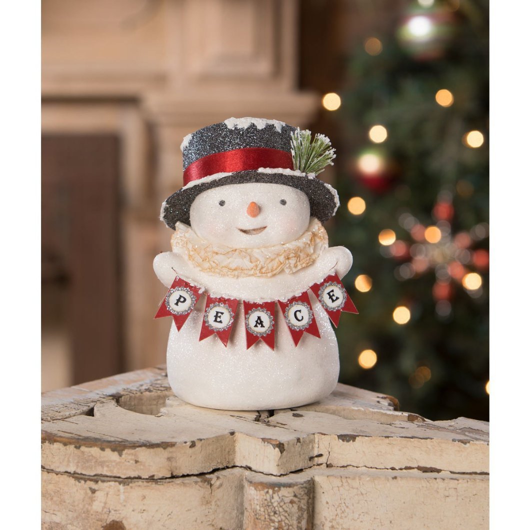Bethany Lowe Christmas Peace Snowman with Top Hat MA3080 - The Primitive Pineapple Collection