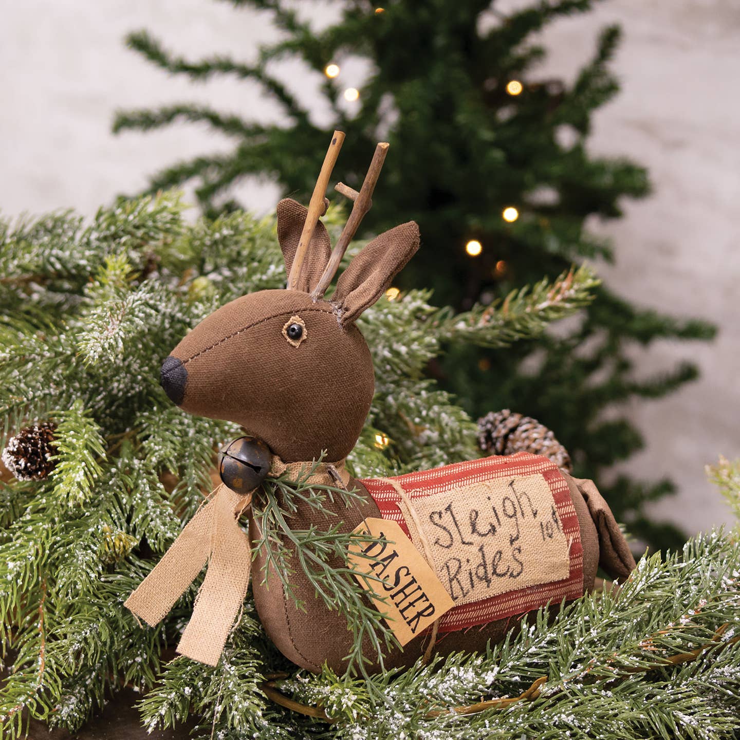 Primitive Christmas 8" Stuffed Primitive Sleigh Rides Dasher Reindeer Sitter - The Primitive Pineapple Collection