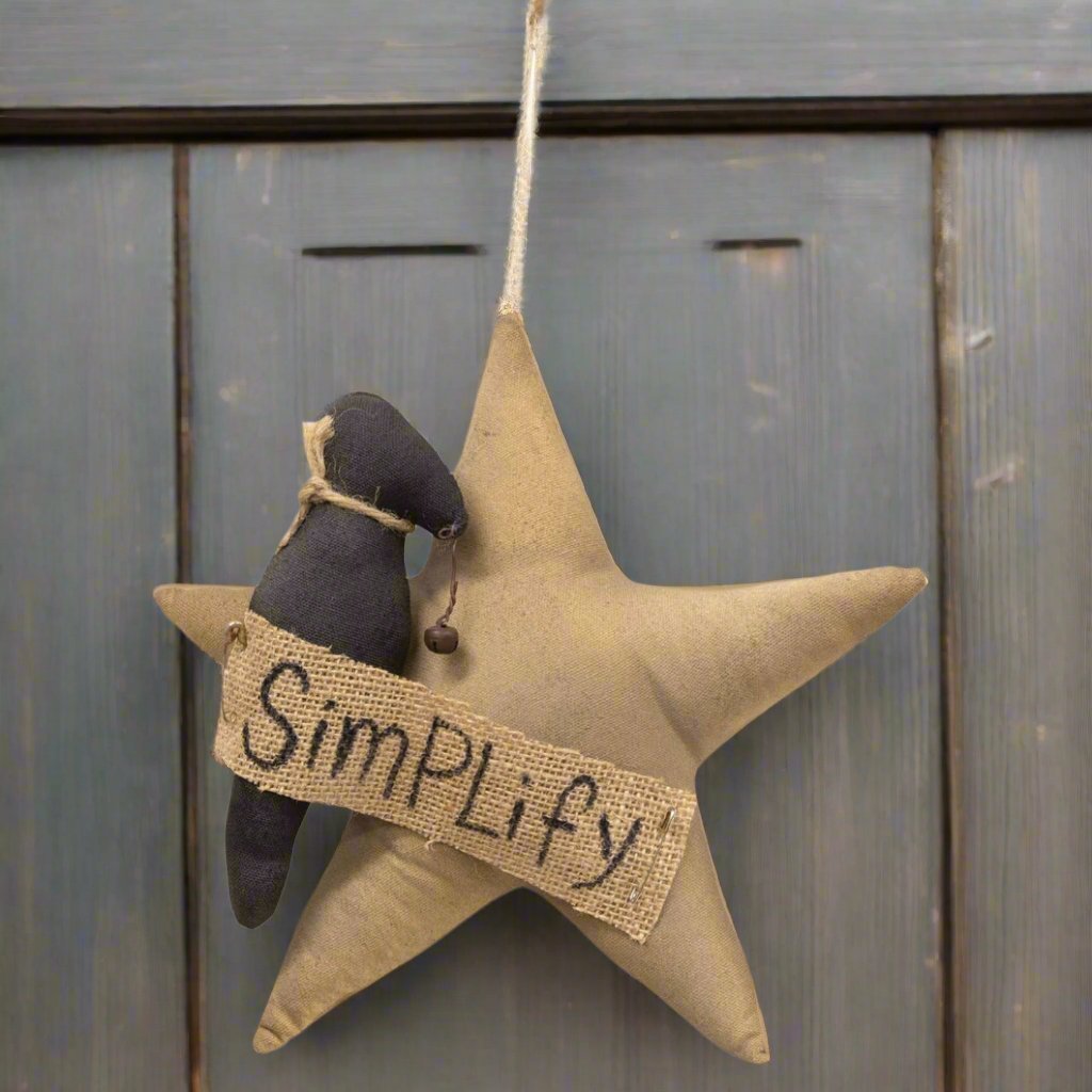 Primitive Farmhouse Simplify Fabric Star With Crow Hanging 9" - The Primitive Pineapple Collection