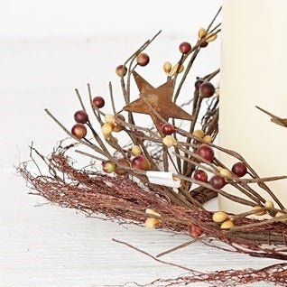 Primitive Farmhouse 4" Willow Berry and Stars Candle Ring - The Primitive Pineapple Collection