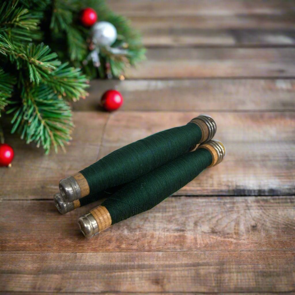 Primitive Everyday Christmas ONE pc 6.5" Dark Green Yarn on Wood Quill - The Primitive Pineapple Collection
