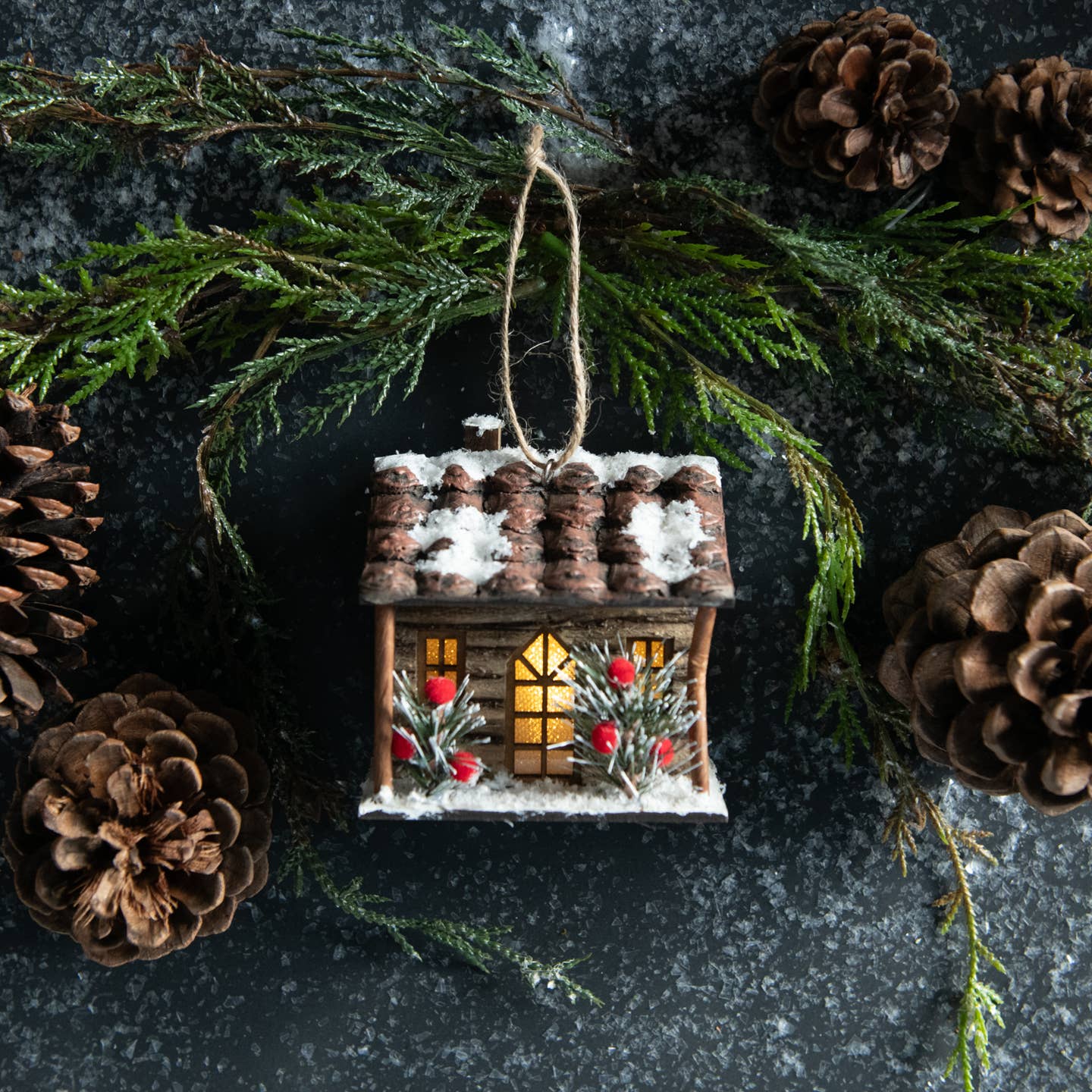 Christmas Ragon House Light Up Wright Log Cabin Ornament 3.5" - The Primitive Pineapple Collection