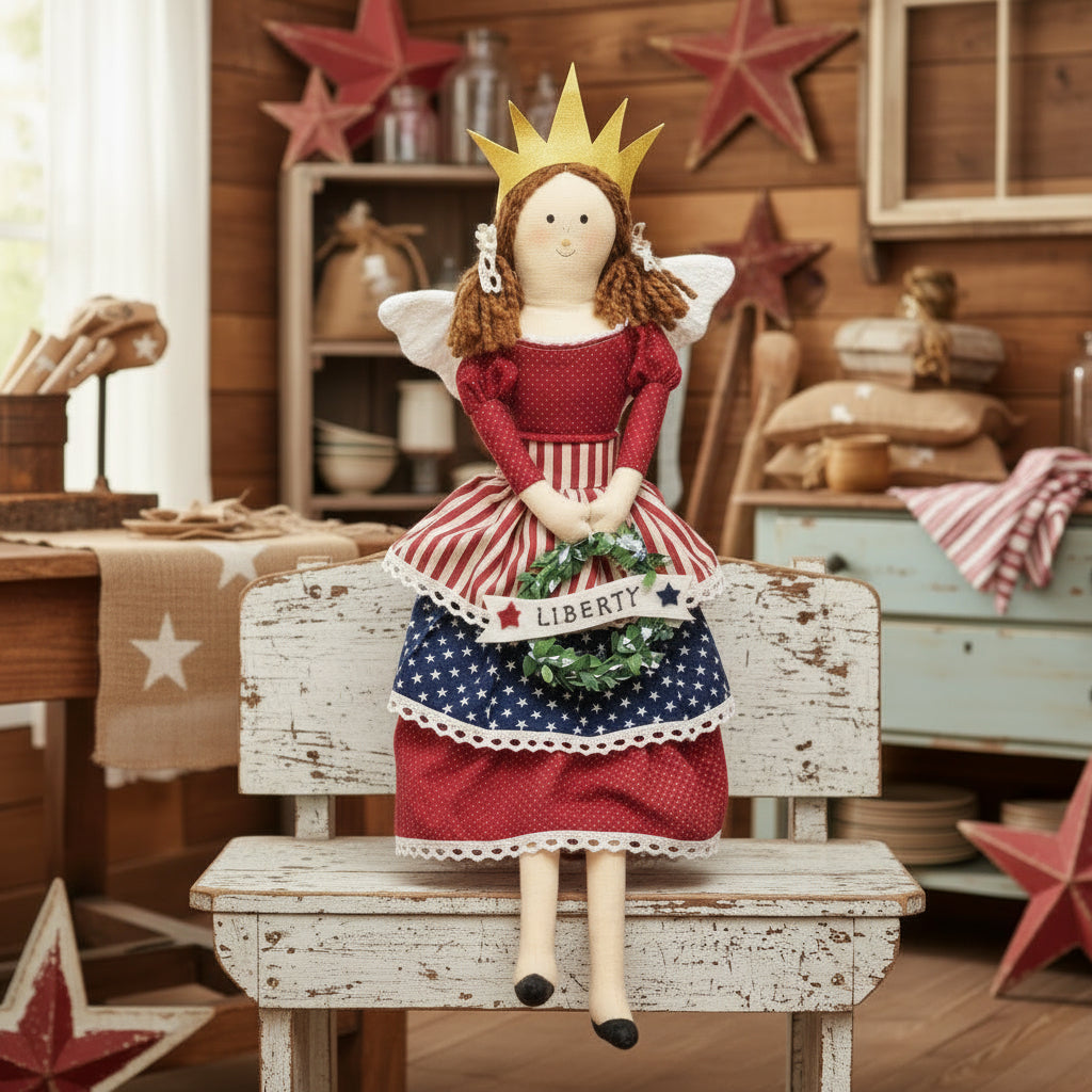 Primitive Folk Art Americana Patriotic Lady Liberty Angel 4th of July FGS75866 - The Primitive Pineapple Collection