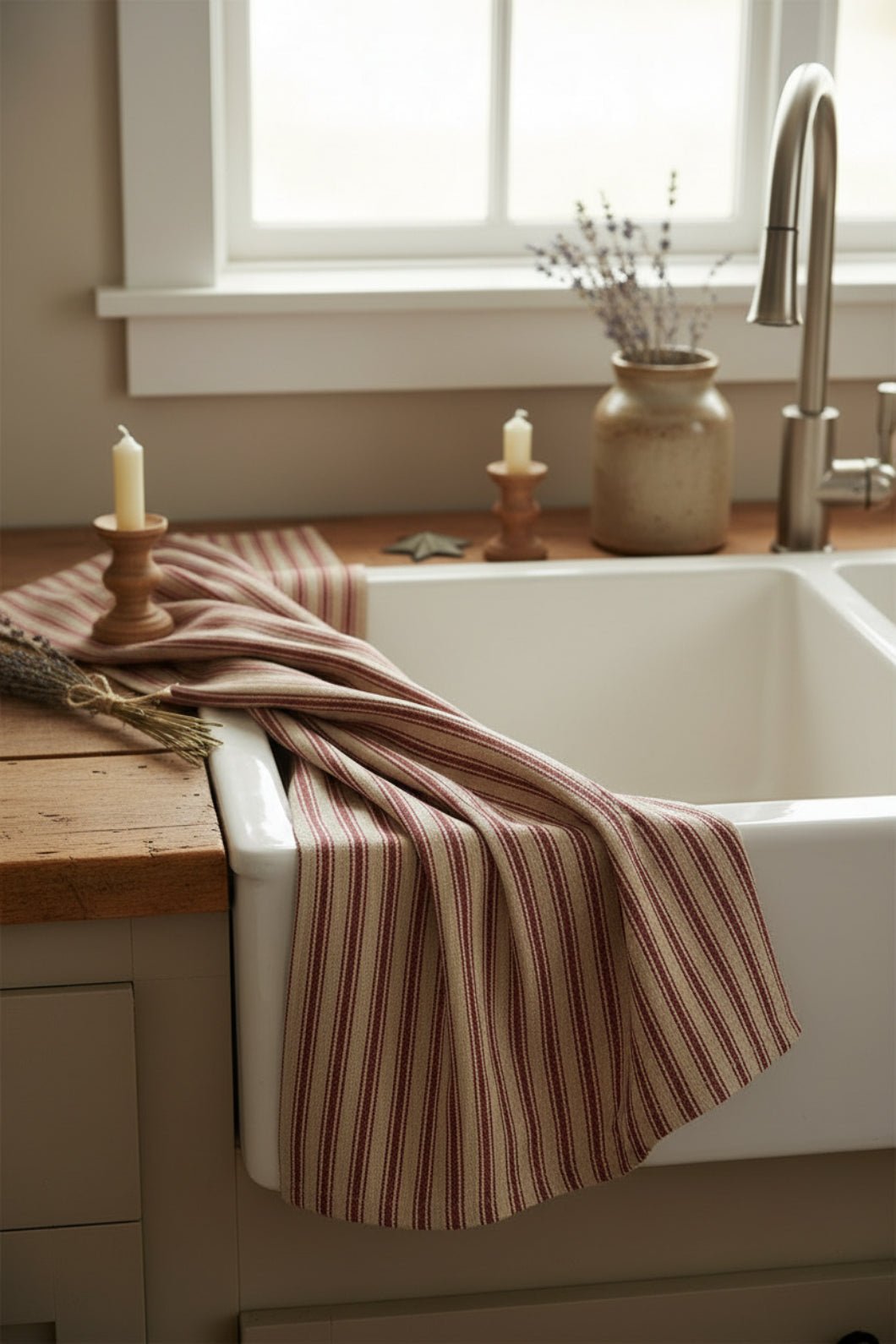 Primitive Barn Red York Ticking Towel - The Primitive Pineapple Collection