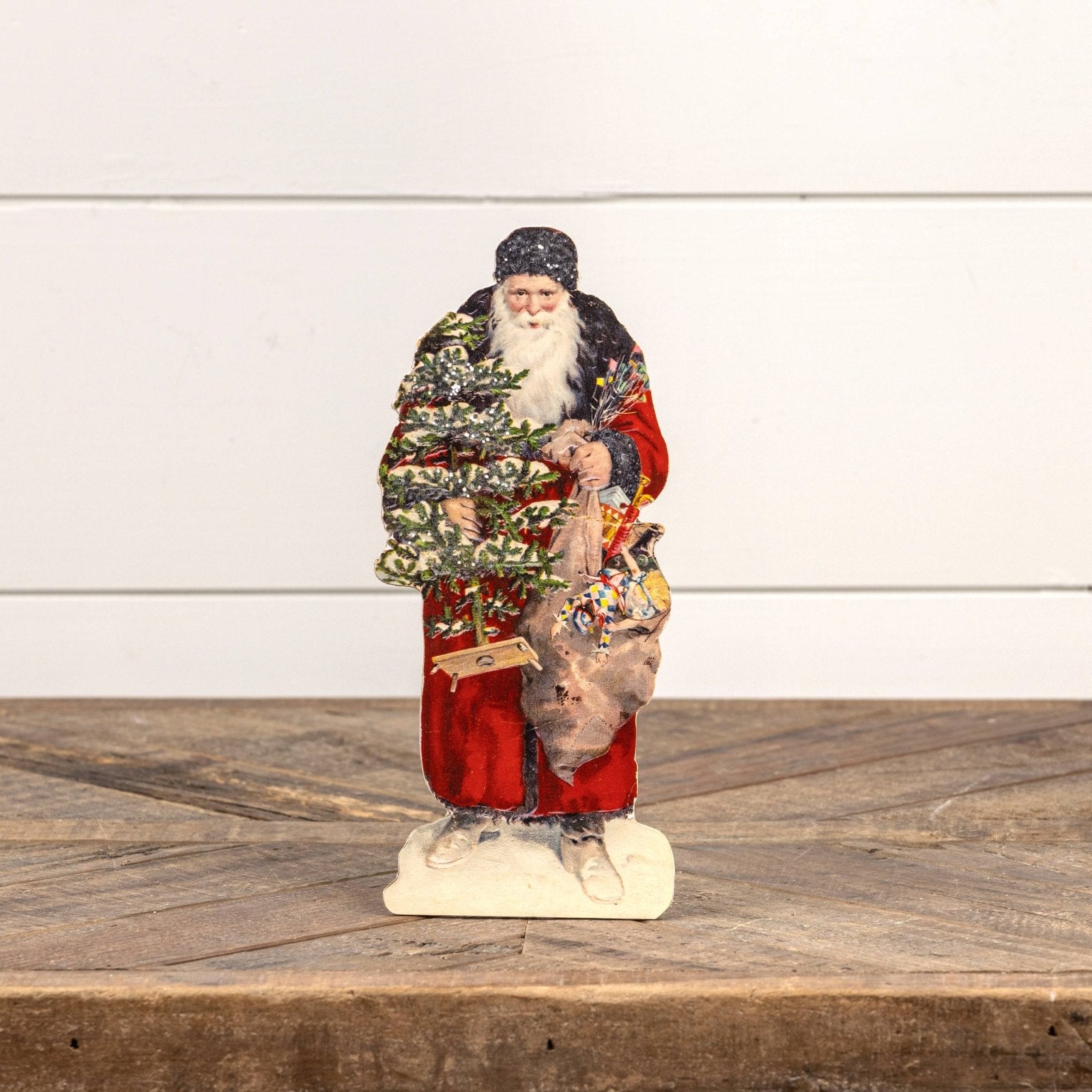 Ragon House Vintage/Retro 10" Snowy Santa w/ Toy Bag Dummy Board - The Primitive Pineapple Collection