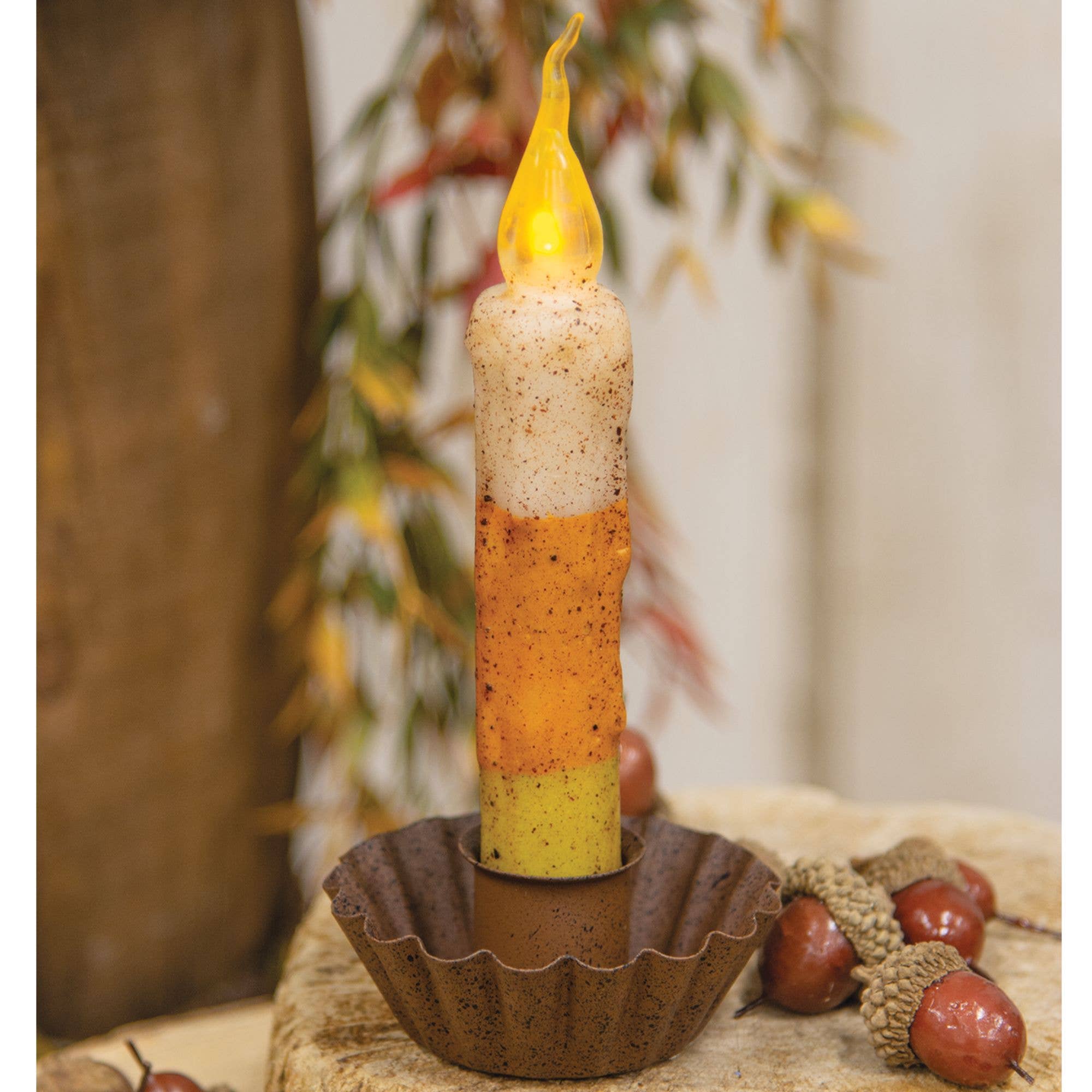 Primitive Country Halloween Grungy Candy Corn Timer Taper - The Primitive Pineapple Collection