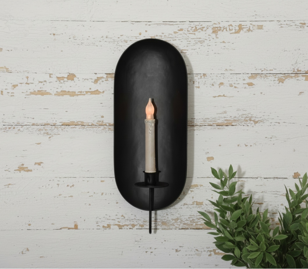 Primitive Colonial Black Metal Drawing Room Candle Sconce 15" - The Primitive Pineapple Collection