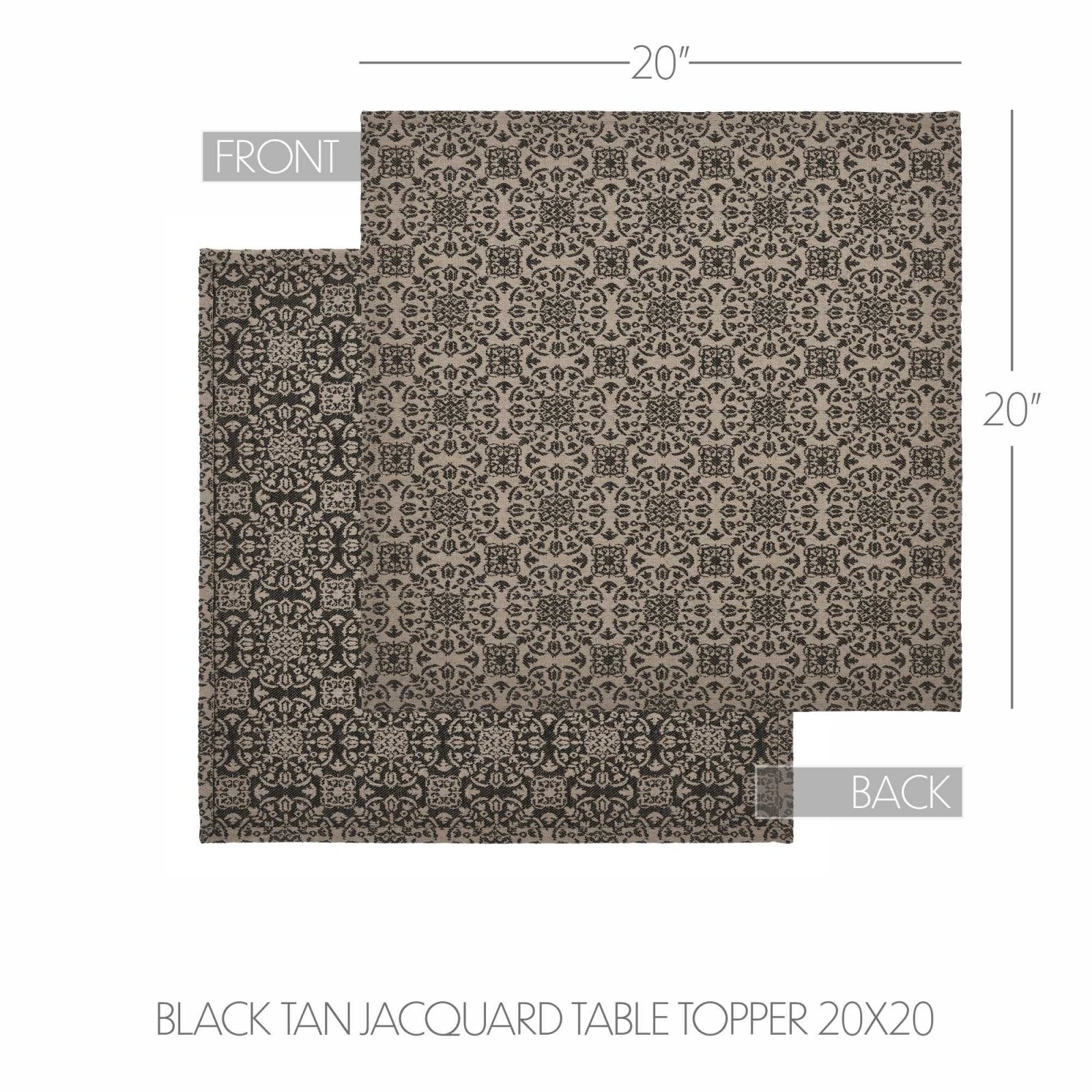 Farmhouse Black Tan Jacquard Table Topper 20x20 - The Primitive Pineapple Collection