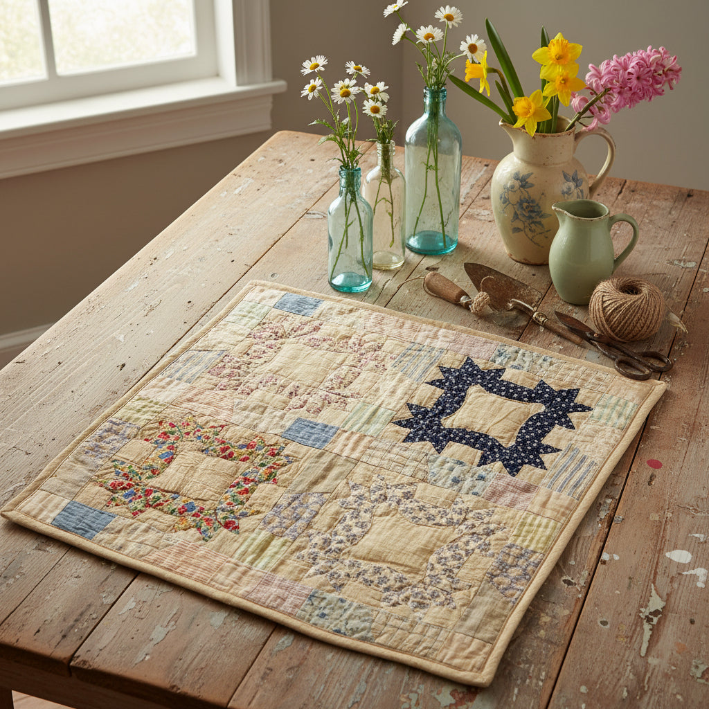 Primitive Farmhouse Star Block Little Quilt 18" Table Topper/Wall Decor - The Primitive Pineapple Collection