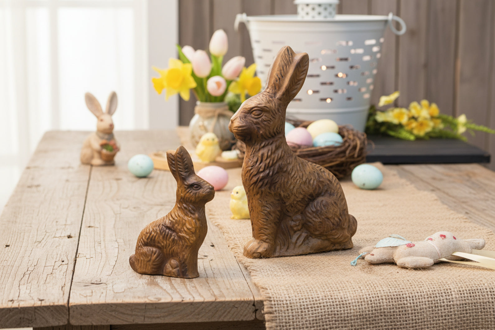 Primitive Spring Easter Resin Chocolate Bunny Large 8" - The Primitive Pineapple Collection