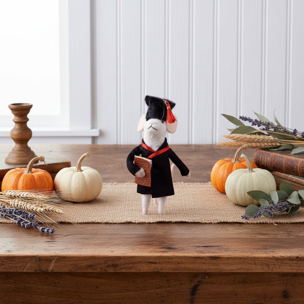 Primitive Felt Graduate Mouse Ornament - The Primitive Pineapple Collection