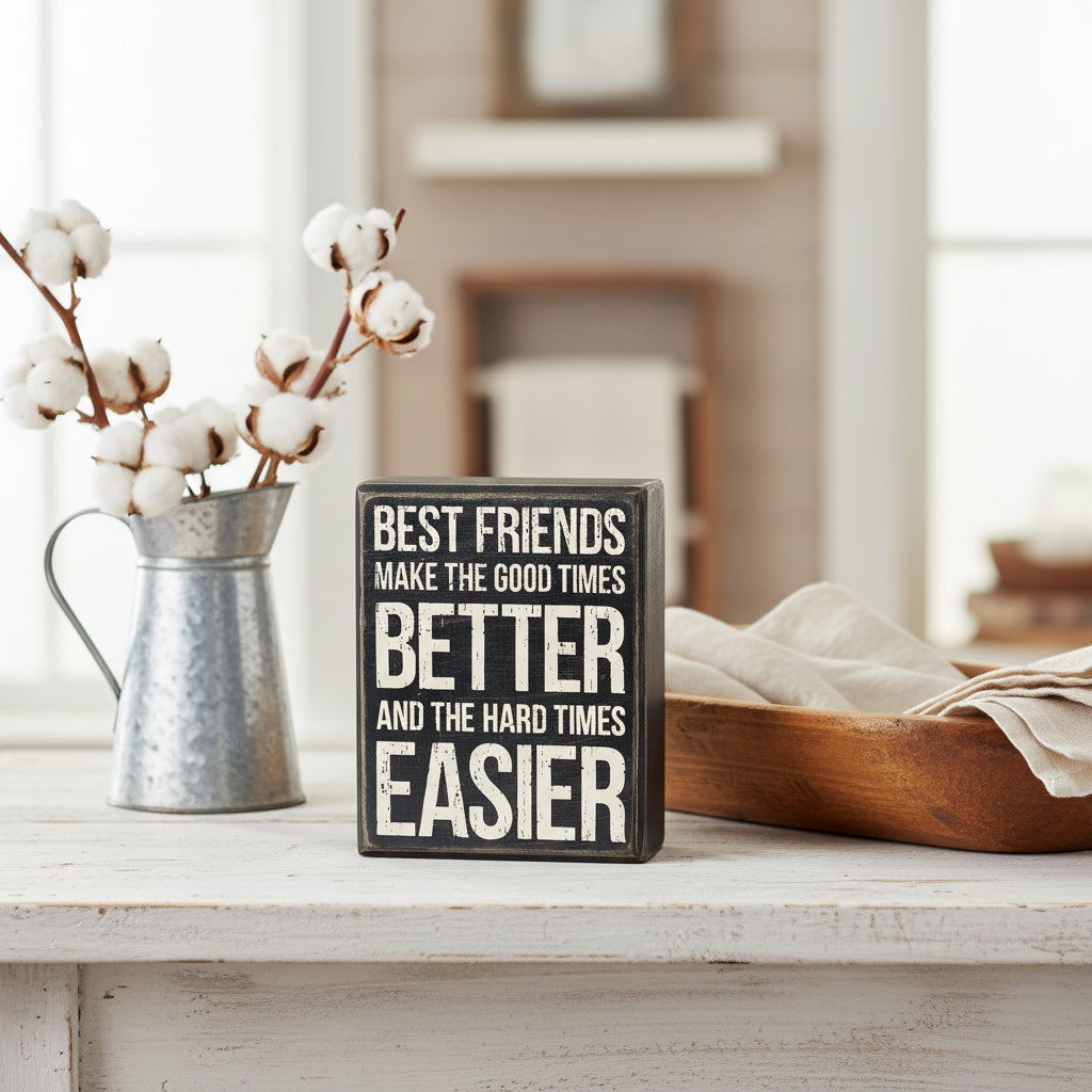 Primitive Farmhouse Best Friends Make Good Times Better Box Sign Shelf Sitter - The Primitive Pineapple Collection