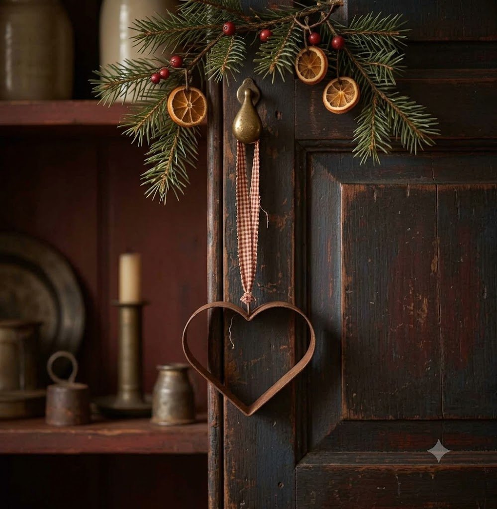 Primitive Colonial Hanging Metal Large Metal Heart Cookie Cutter Ornament - The Primitive Pineapple Collection