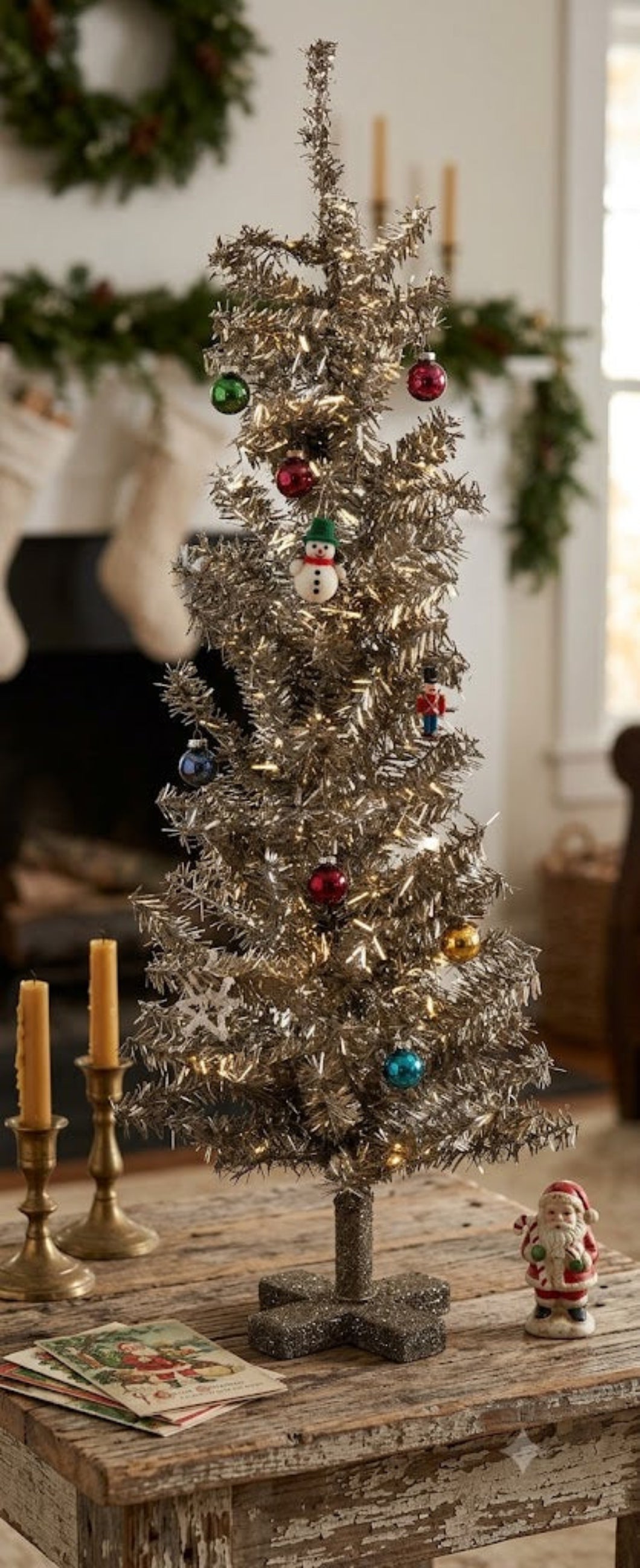 Silver Tinsel Tree 23.5" – Primitive Rustic Christmas & Halloween Décor