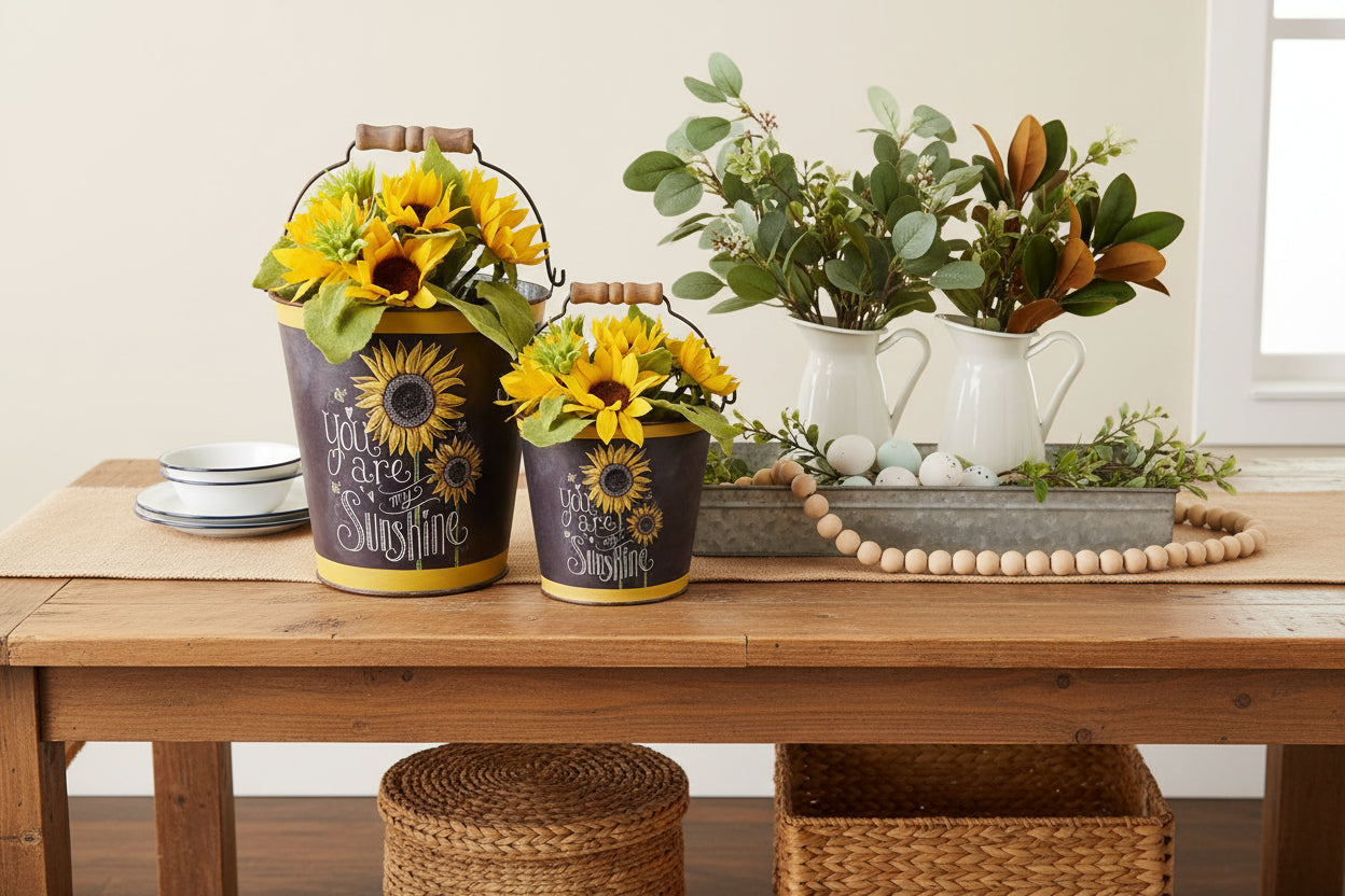 Primitive Farmhouse Spring You Are My Sunshine Bucket Set 2 pc - The Primitive Pineapple Collection