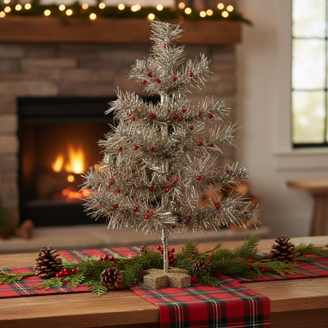 Primitive Christmas Retro Looking Silver Tinsel Christmas Tree 18" - The Primitive Pineapple Collection