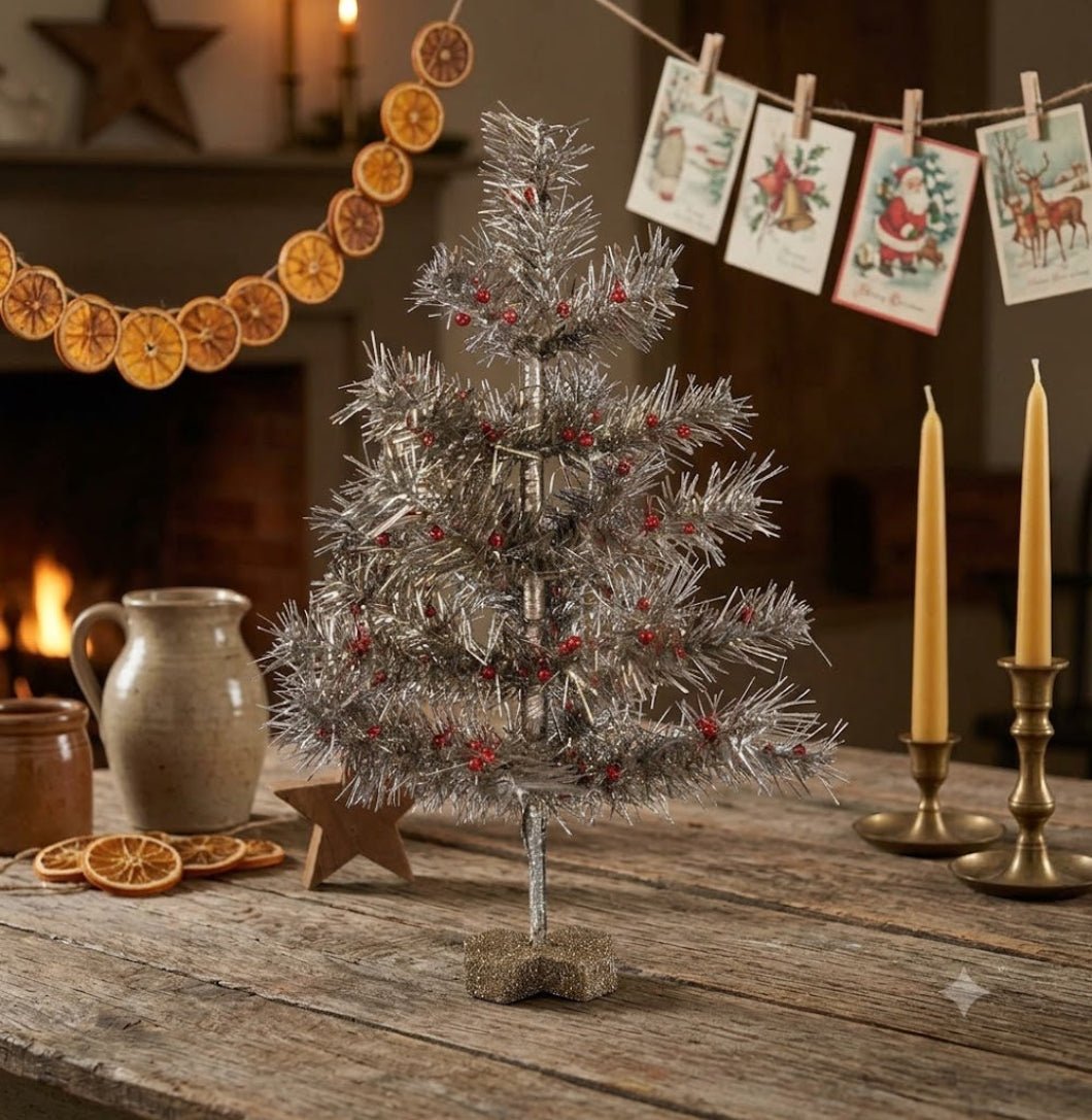 Primitive Christmas Retro Looking Silver Tinsel Christmas Tree 18" - The Primitive Pineapple Collection