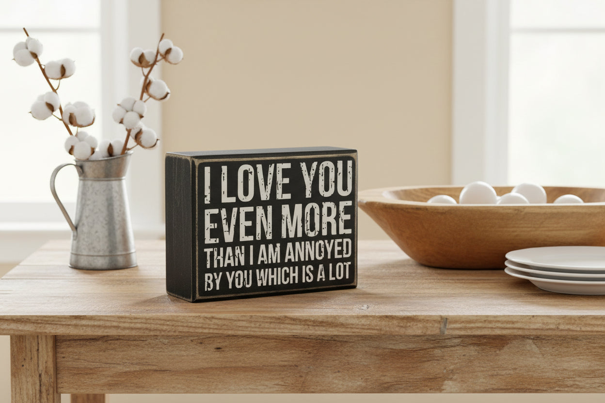 Primitive Farmhouse I Love You Even More Box Sign Shelf Sitter - The Primitive Pineapple Collection