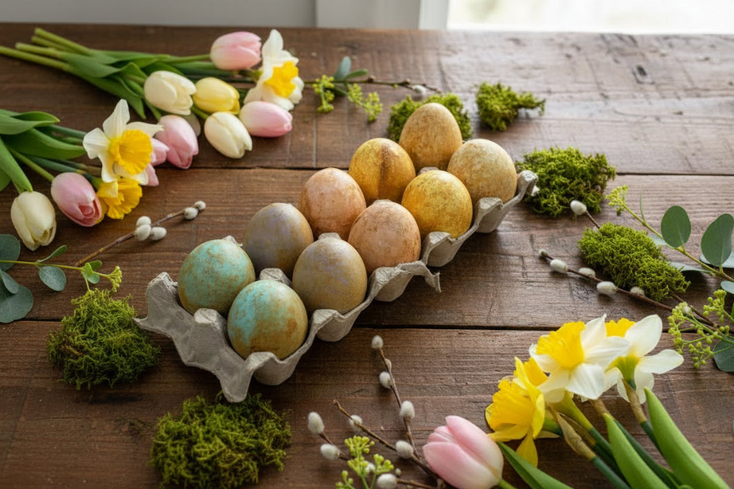 Primitive Spring Easter Life Size Wax Dipped Pastel Eggs in display carton 10pc - The Primitive Pineapple Collection