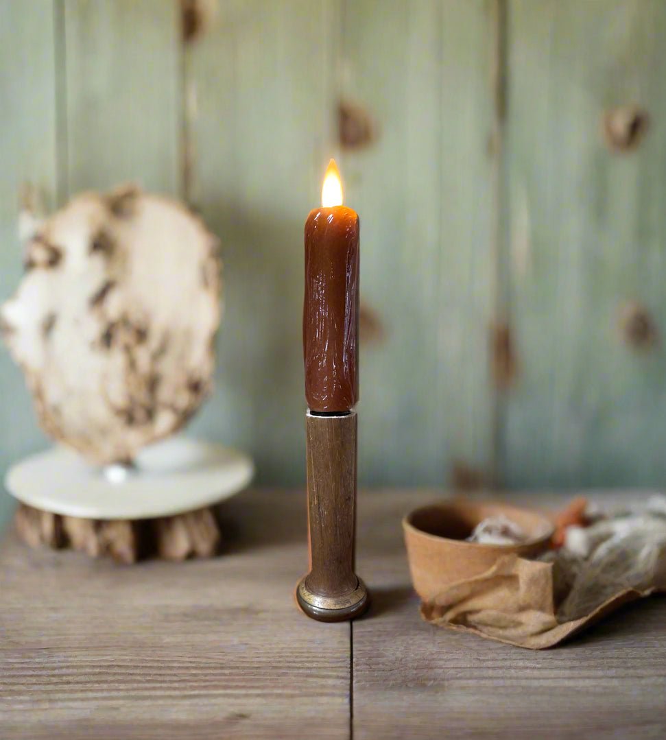 Primitive Moving Flame 10" Candle On Chimney Bobbin w/ Remote Control - The Primitive Pineapple Collection