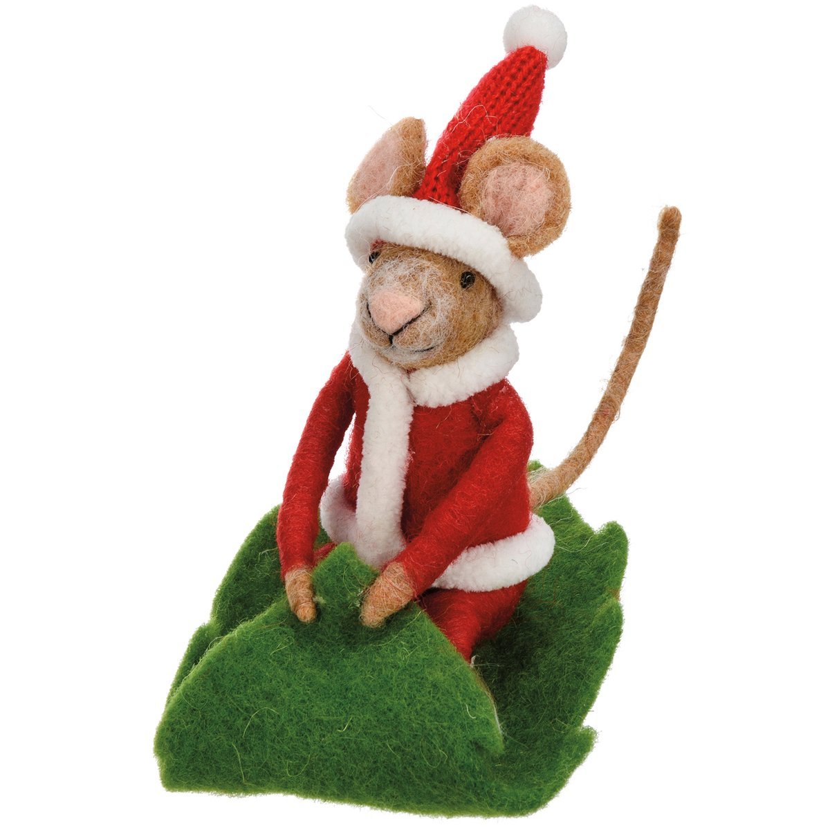 Primitive Christmas Felt Mouse Sledding on Leaf Ornament - The Primitive Pineapple Collection