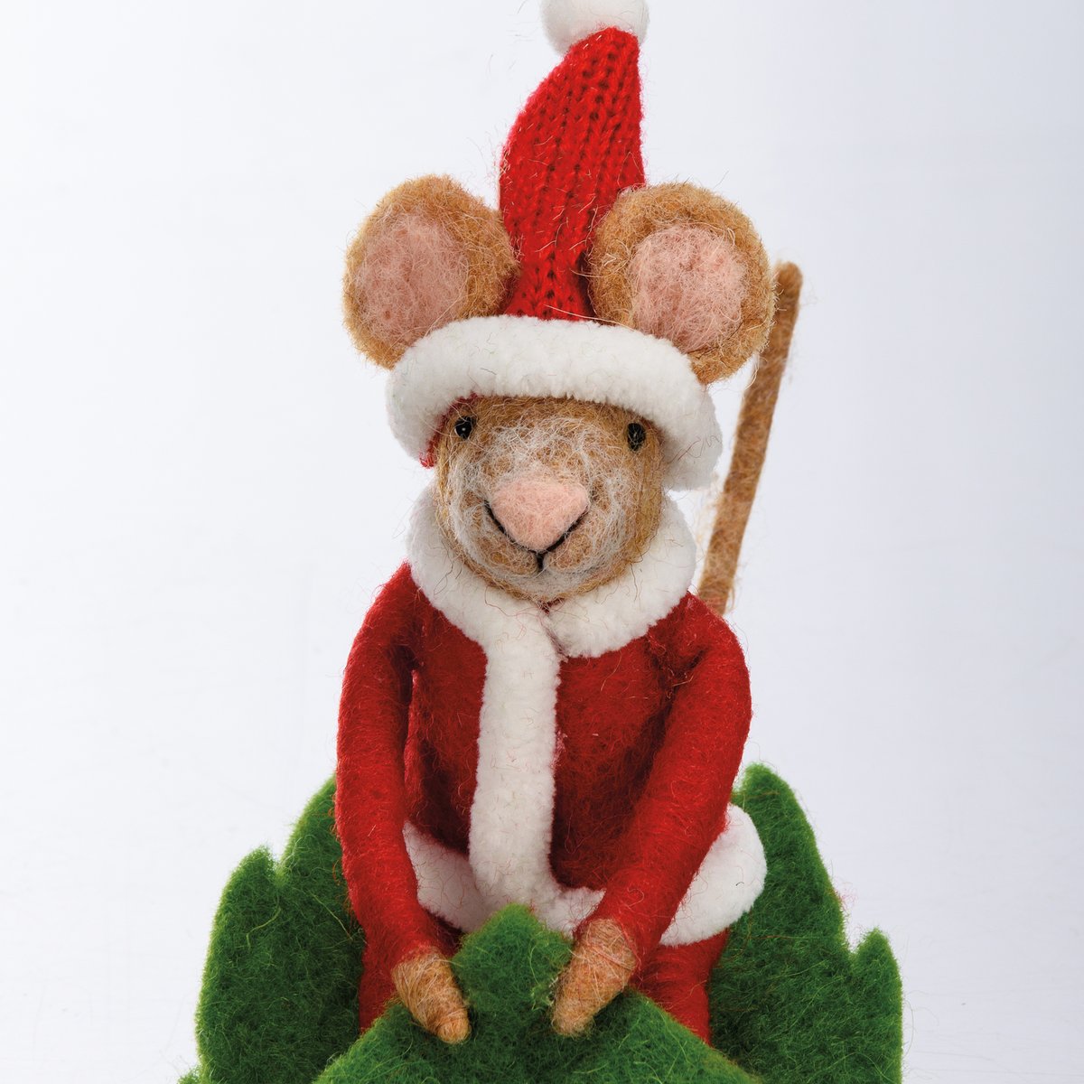 Primitive Christmas Felt Mouse Sledding on Leaf Ornament - The Primitive Pineapple Collection