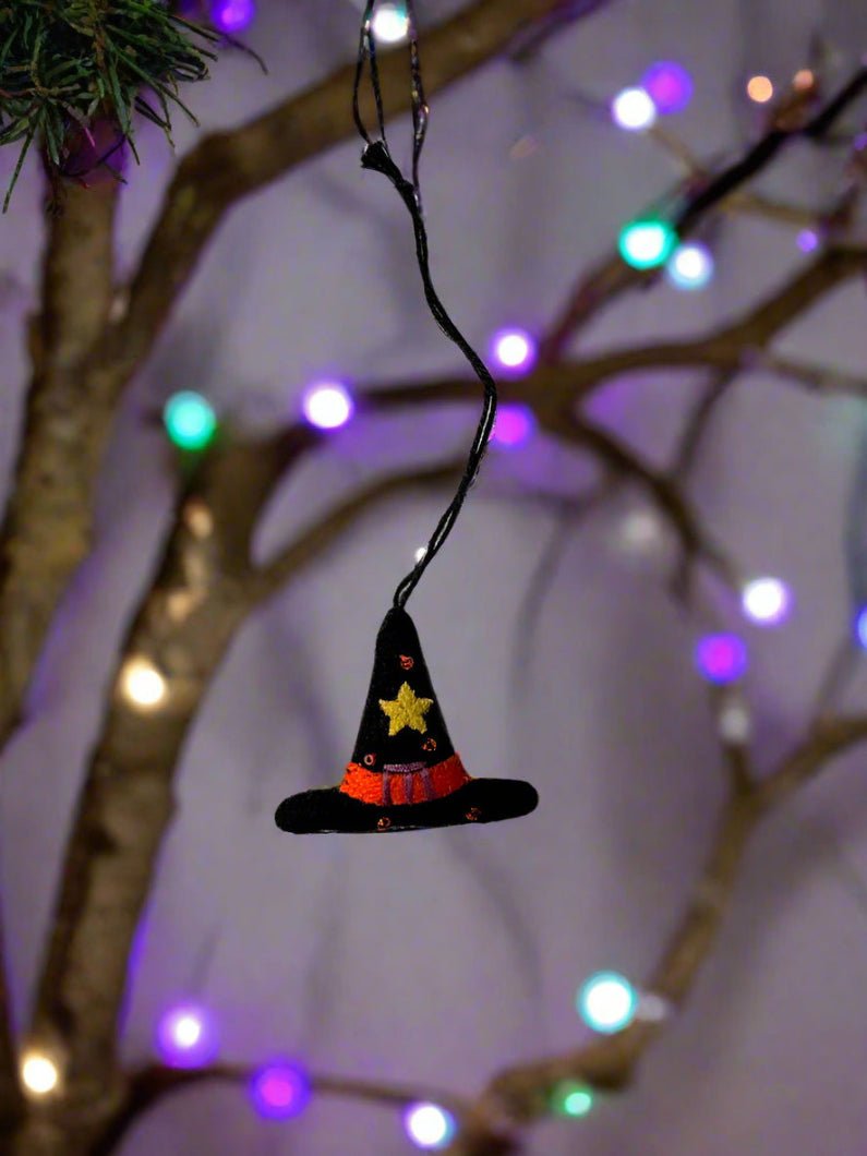 Primitive Handcrafted Halloween Felt 2” Black Witch Hat Ornament - The Primitive Pineapple Collection