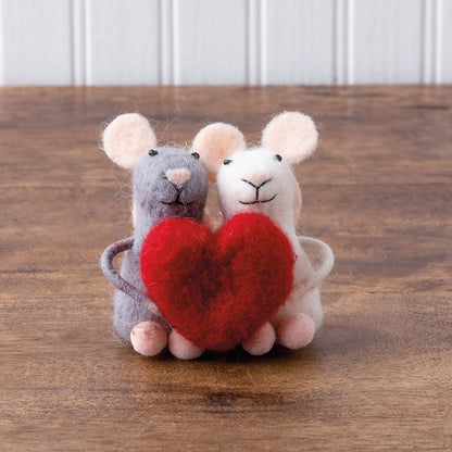 Primitive Felt Mouse Valentines Mouse Couple w/ Heart Ornament