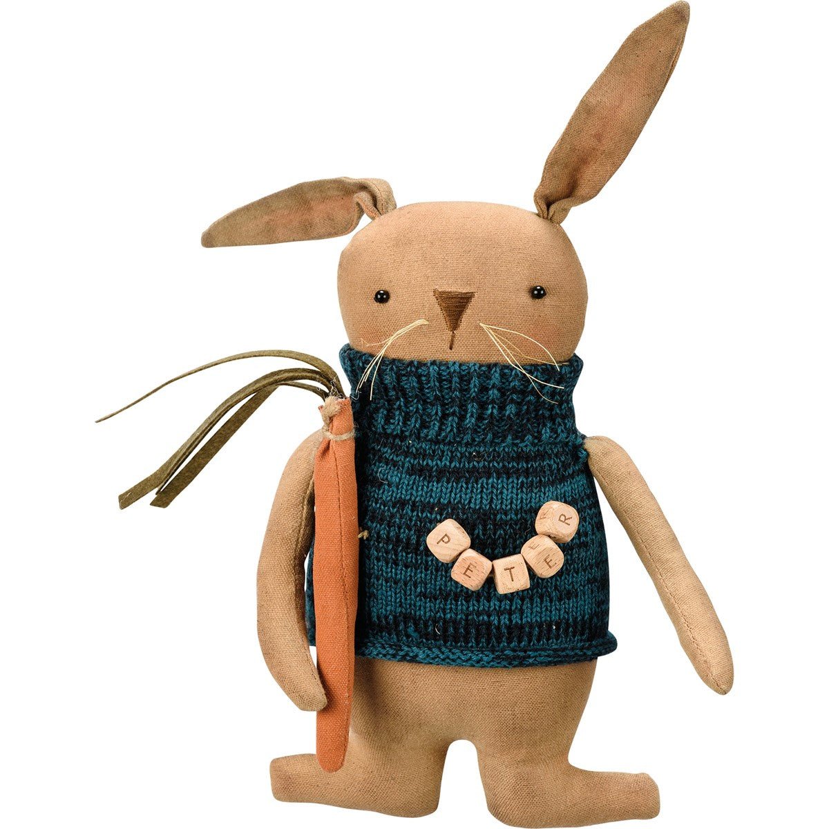 Primitive Spring Easter Peter Rabbit Doll w/ Carrot 12" - The Primitive Pineapple Collection