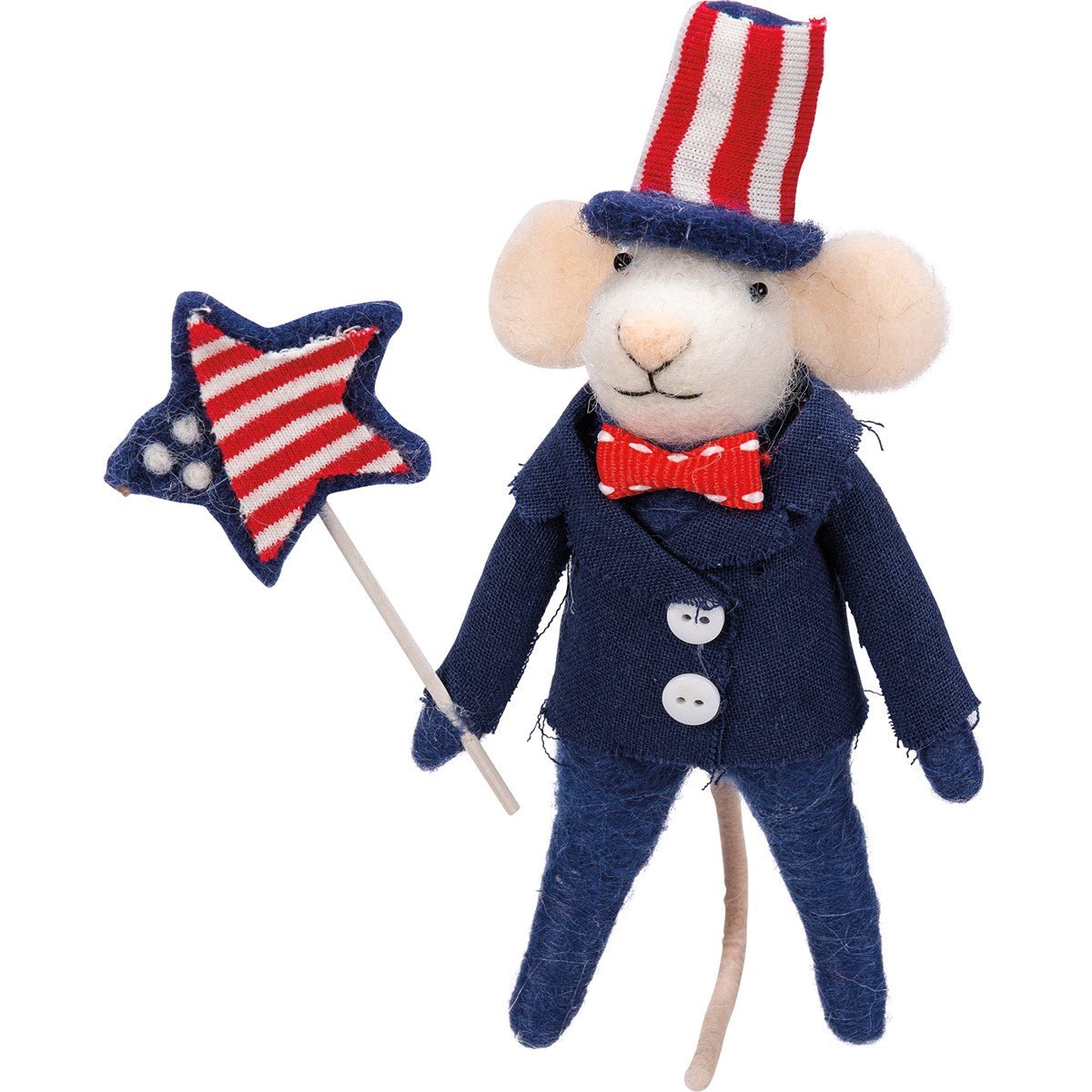 Primitive Patriotic Felt Mouse Uncle Sam Felt Ornament with Flag Star - The Primitive Pineapple Collection