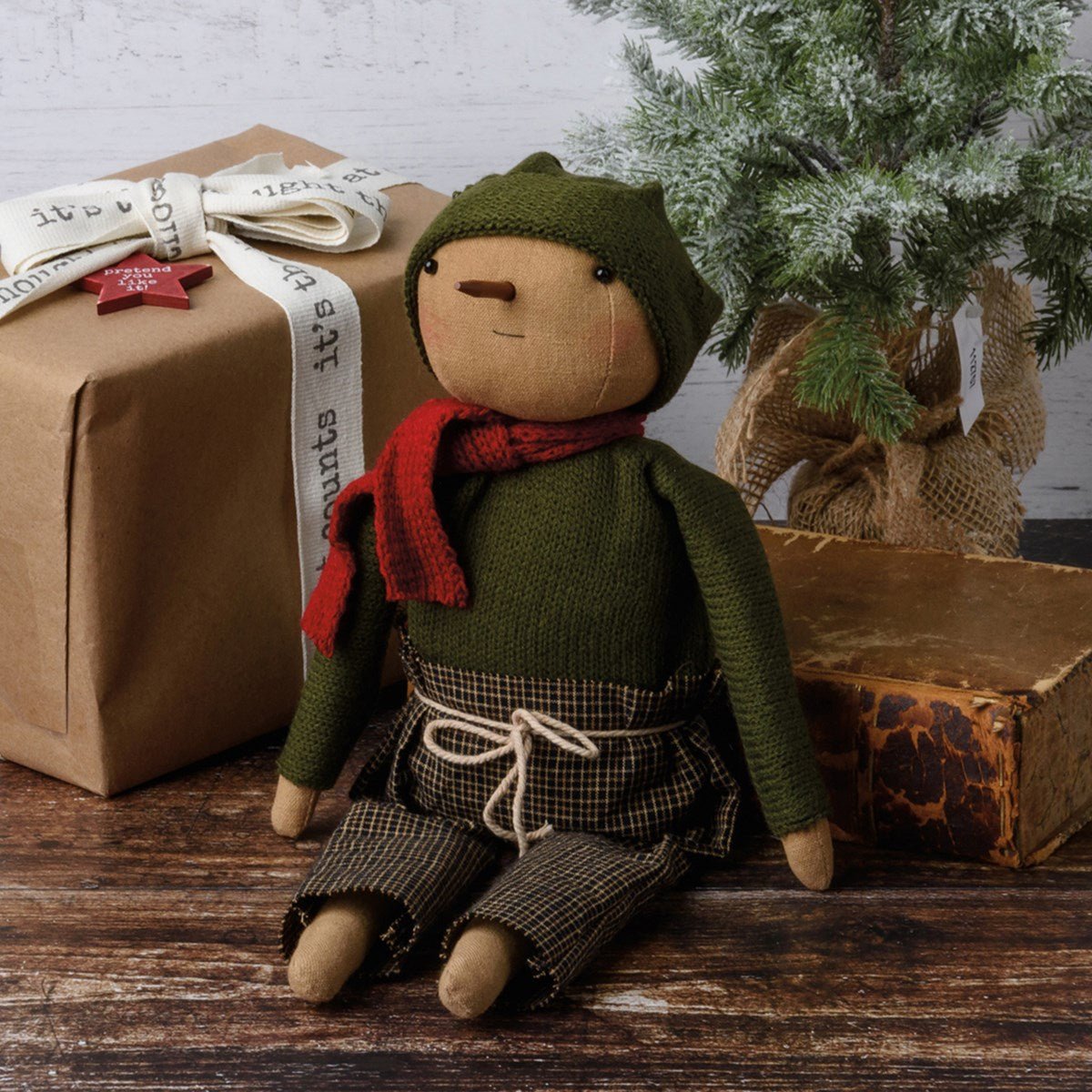 Primitive Country Christmas Frank Snowman Doll Plaid Pants - The Primitive Pineapple Collection