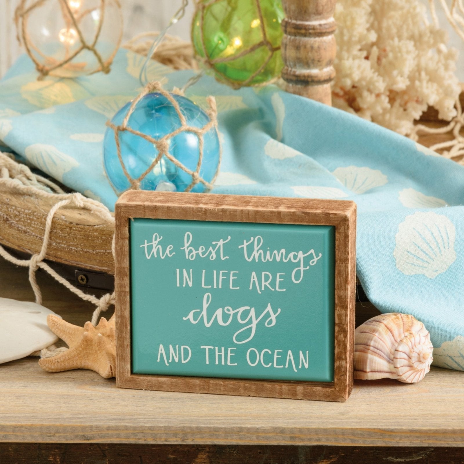 Beach Cottage Best Things Are Dogs And The Ocean Mini Box Sign - The Primitive Pineapple Collection