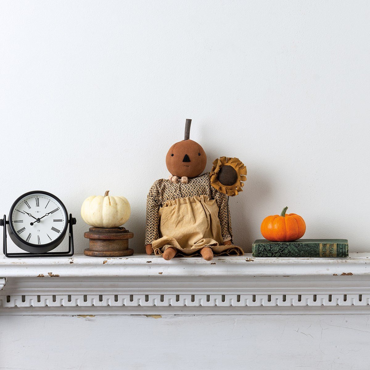 Primitive Folk Art Sunflower Susie Pumpkin Doll 17" - The Primitive Pineapple Collection