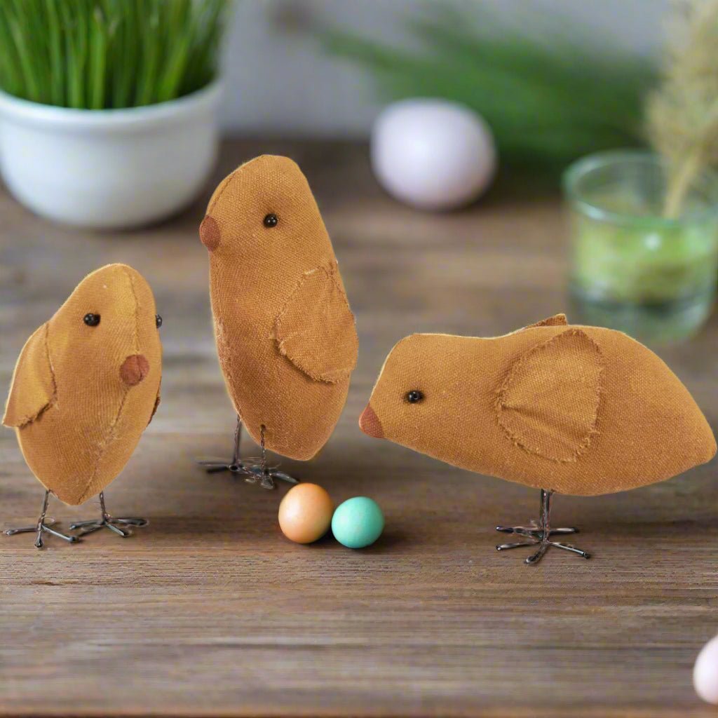 Primitive Spring Easter 3 pc Rustic Chicks Sitter Set - The Primitive Pineapple Collection