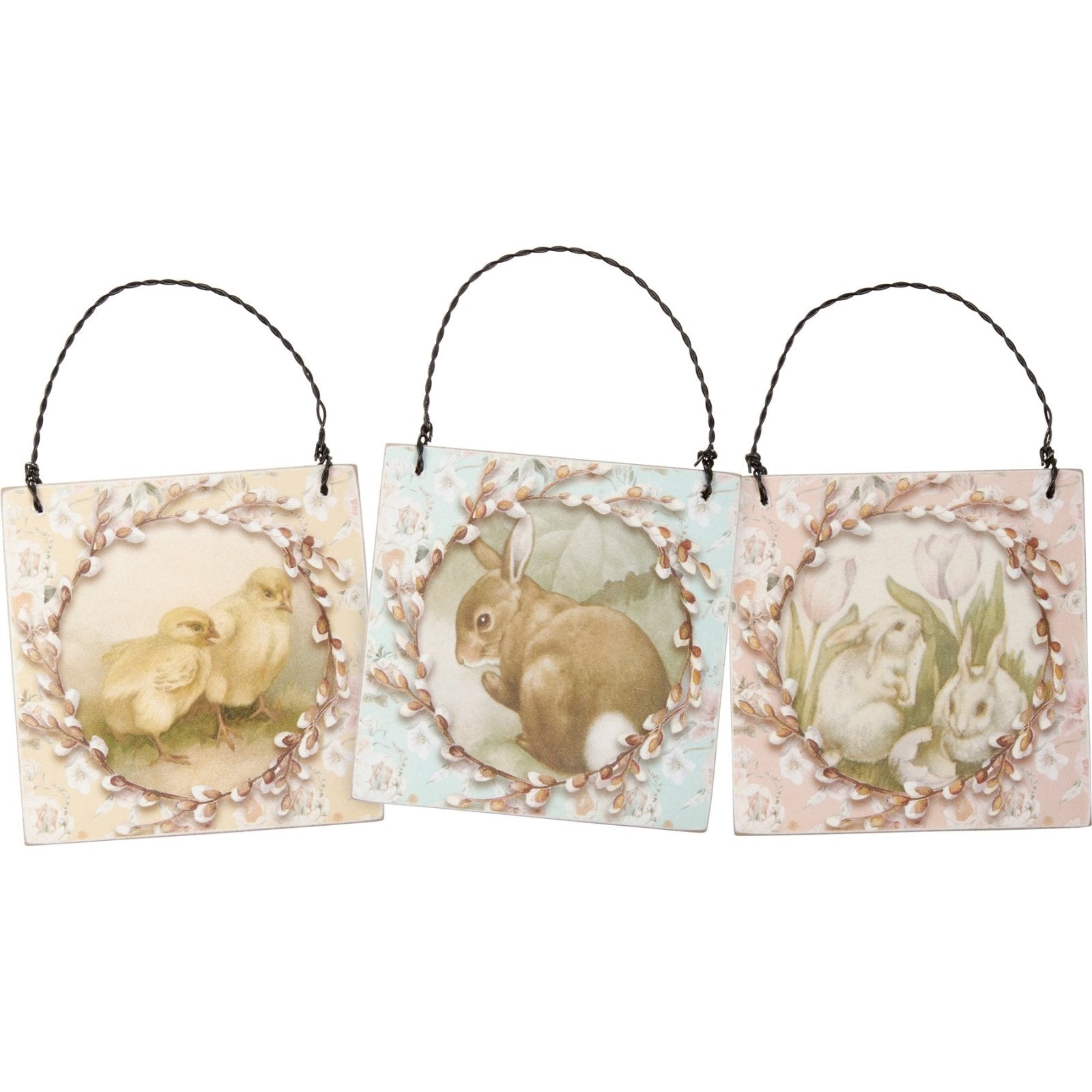 Primitive Spring Vintage Look Bunnies And Friends Ornament 3 pc Set - The Primitive Pineapple Collection