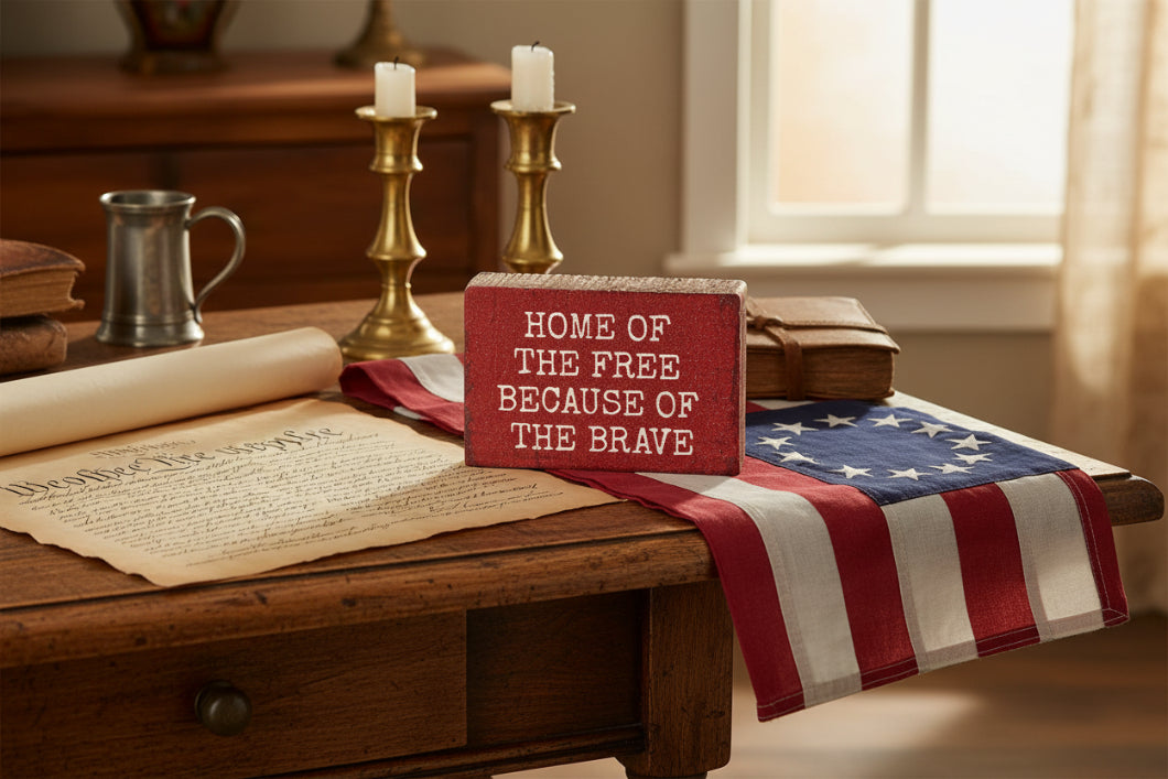 Primitive Patriotic The Brave Block Sign Shelf Sitter - The Primitive Pineapple Collection