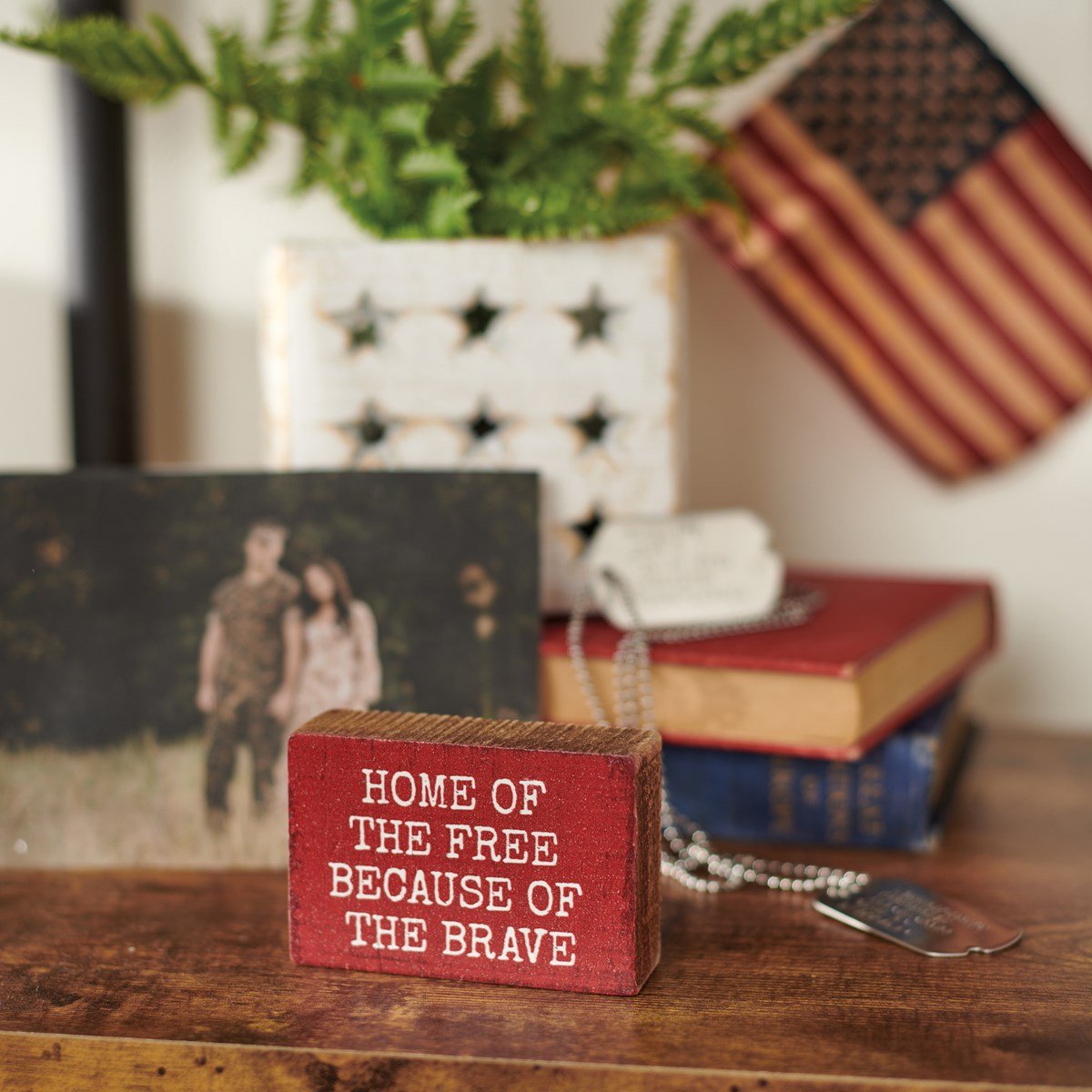 Primitive Patriotic The Brave Block Sign Shelf Sitter - The Primitive Pineapple Collection
