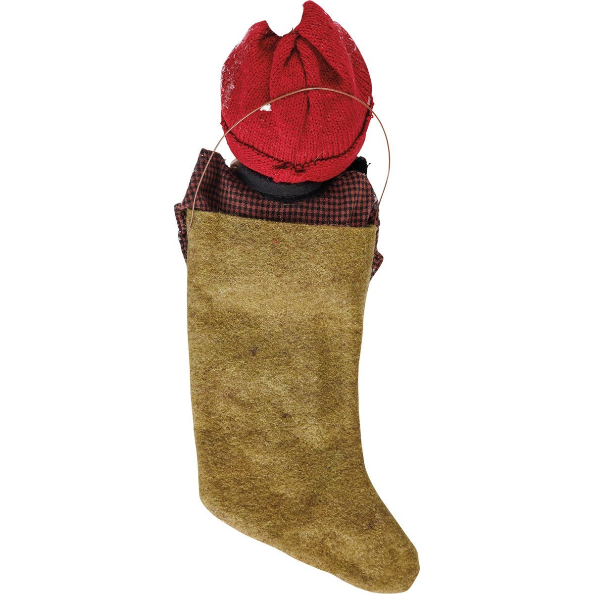 Primitive Country Christmas Snowy Snowman Doll in Stocking w/ Wreath - The Primitive Pineapple Collection