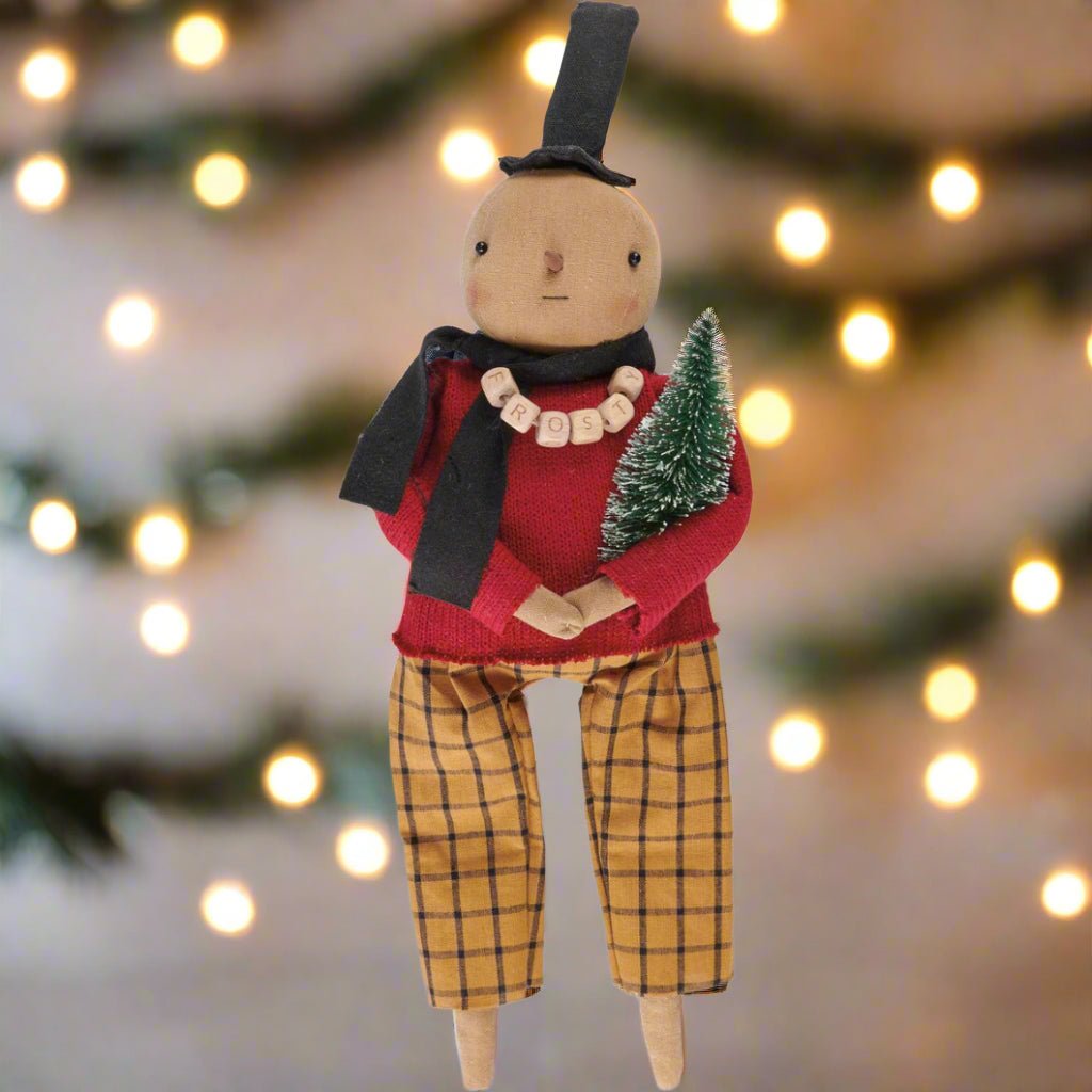 Primitive Christmas Rustic 17" Frosty w/ Bottle Brush Tree Doll - The Primitive Pineapple Collection