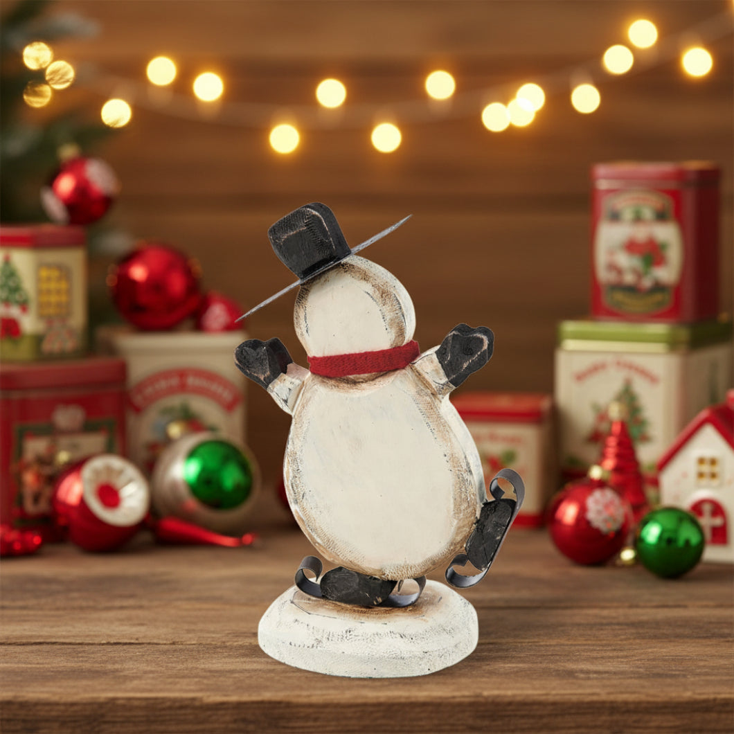 Primitive Christmas Wood Snowman w/ Scarf Skate Chunky Sitter