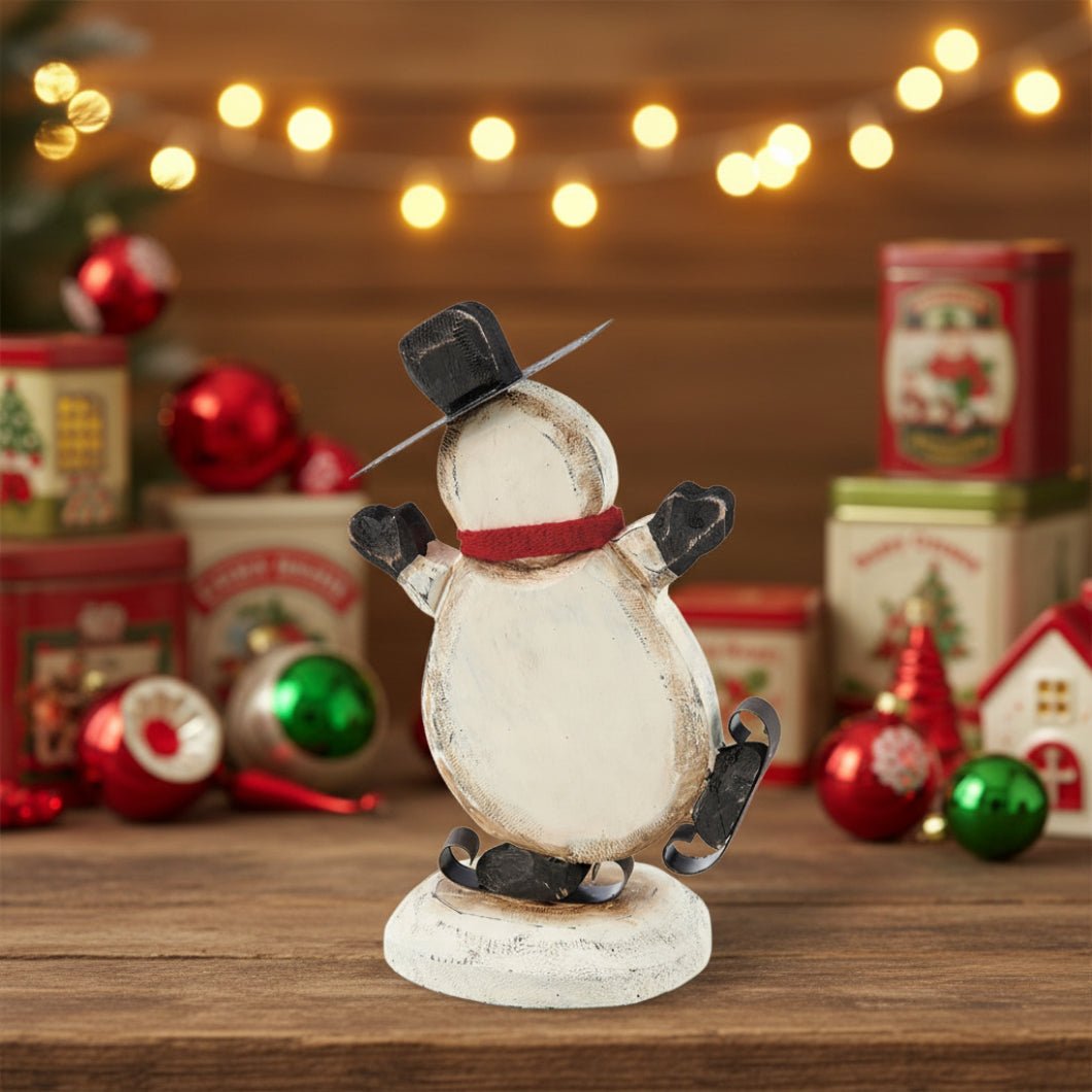Primitive Christmas Wood Snowman w/ Scarf Skate Chunky Sitter - The Primitive Pineapple Collection