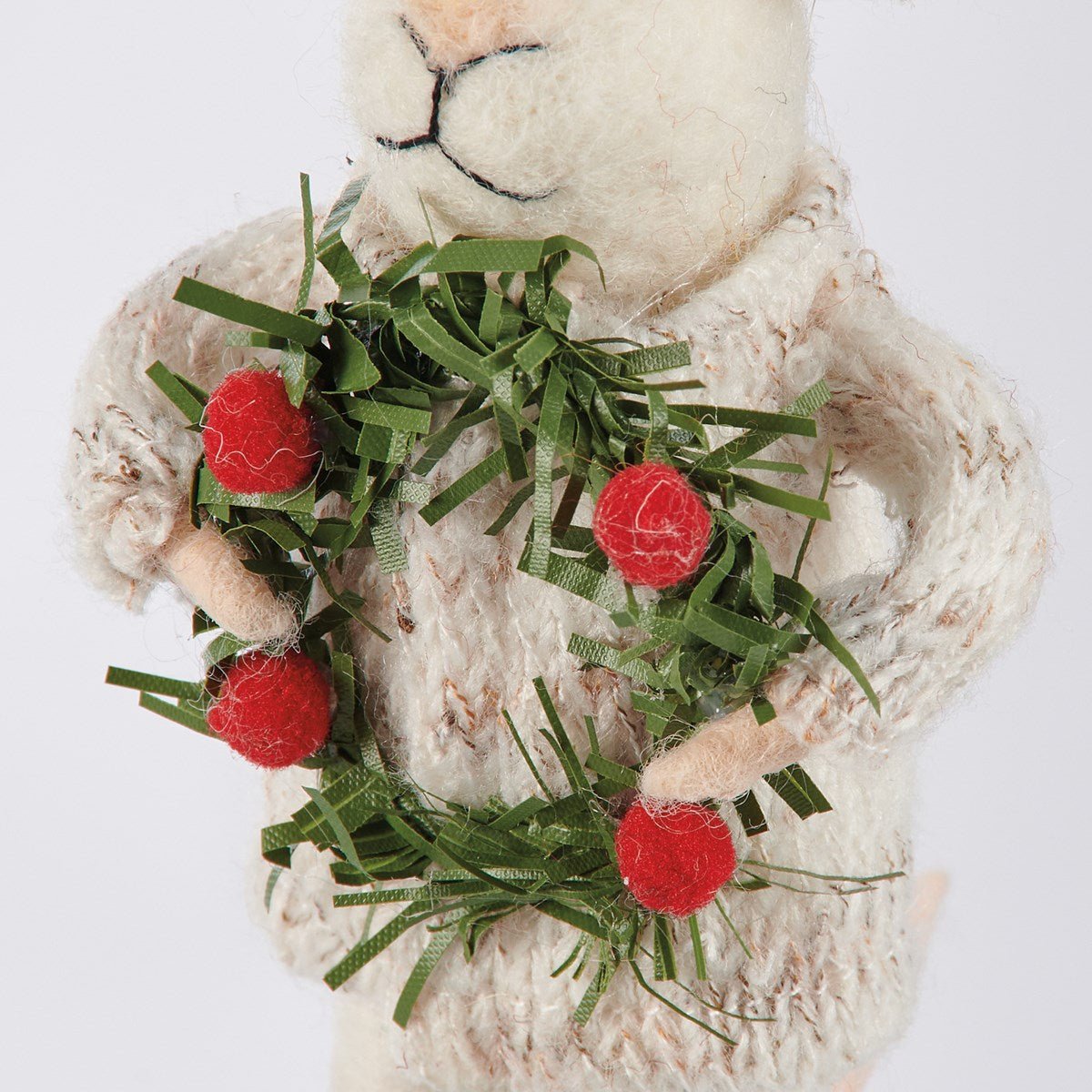Primitive Country Christmas Felt Mouse w/ Wreath Ornament - The Primitive Pineapple Collection