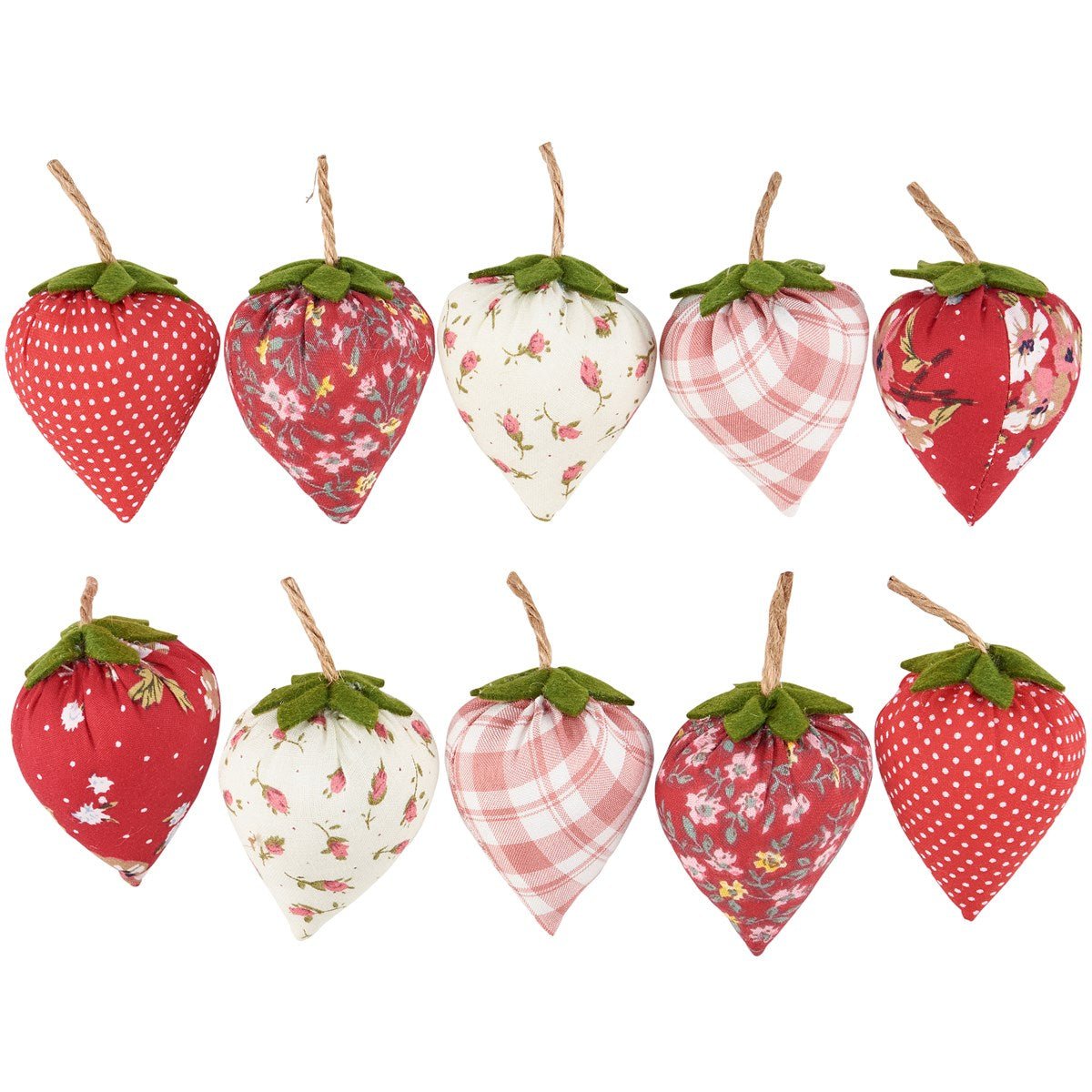 Primitive Spring Fabric Strawberries In Basket Bowl filler 10 pc - The Primitive Pineapple Collection