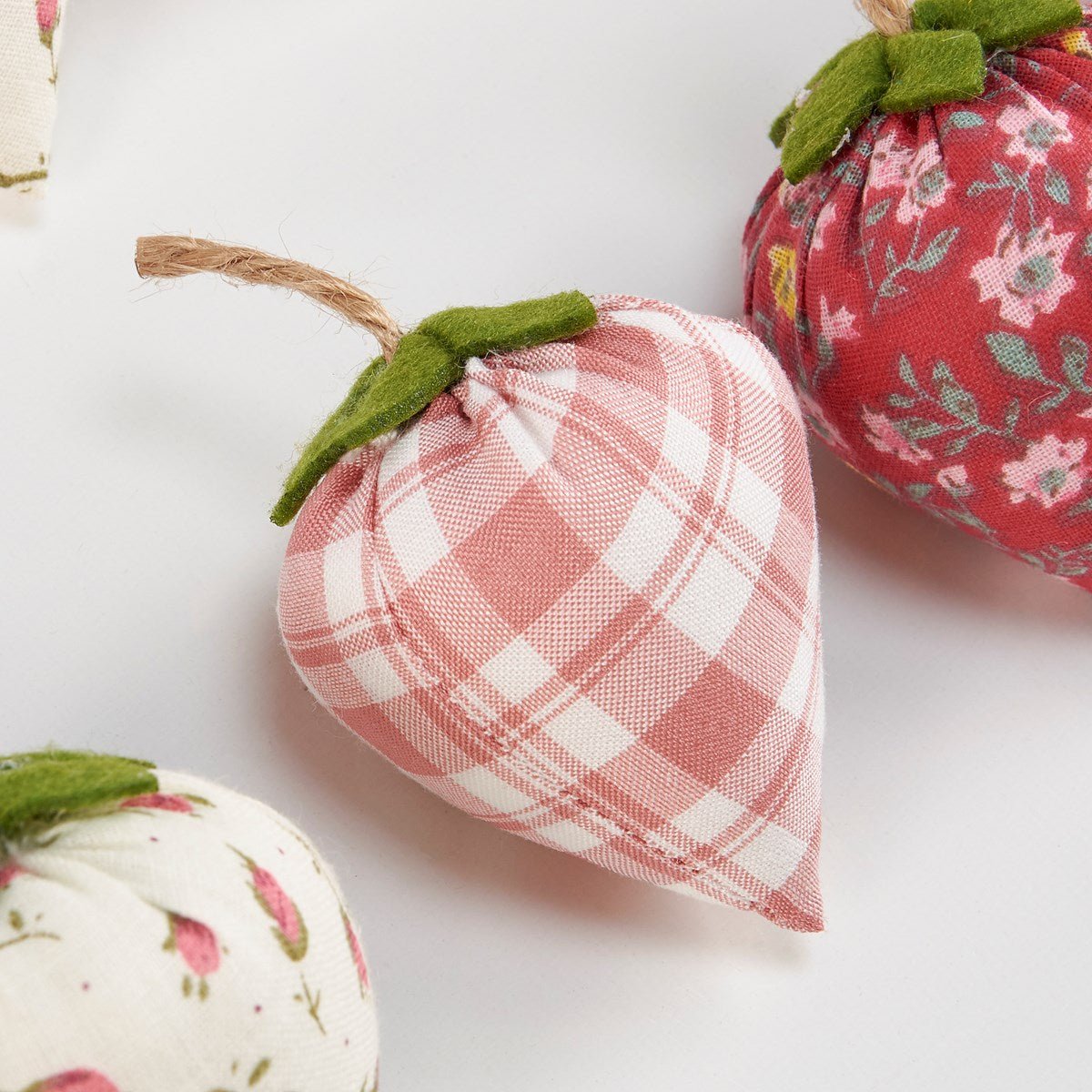 Primitive Spring Fabric Strawberries In Basket Bowl filler 10 pc - The Primitive Pineapple Collection