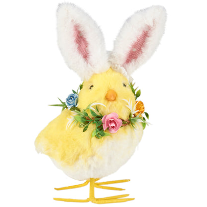 Easter Spring Farmhouse Chick w/ Bunny Ears and Flower Wreath