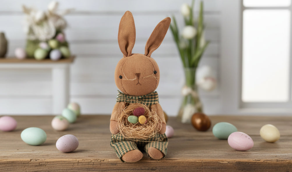 Primitive Spring Easter Egg Basket Bunny Doll Ornament - The Primitive Pineapple Collection