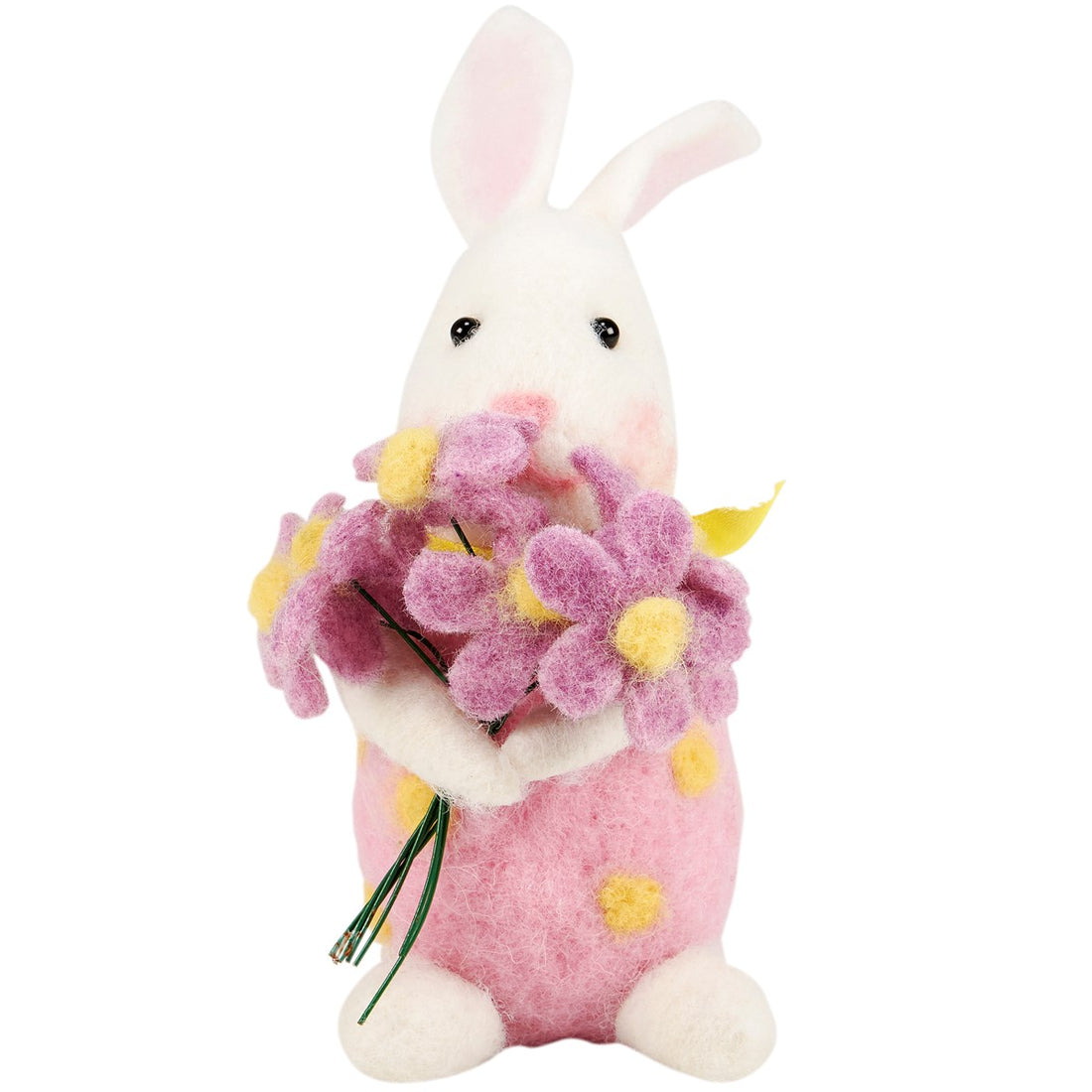 Primitive Farmhouse Felt Spring Easter Bunny With Flower Bouquet