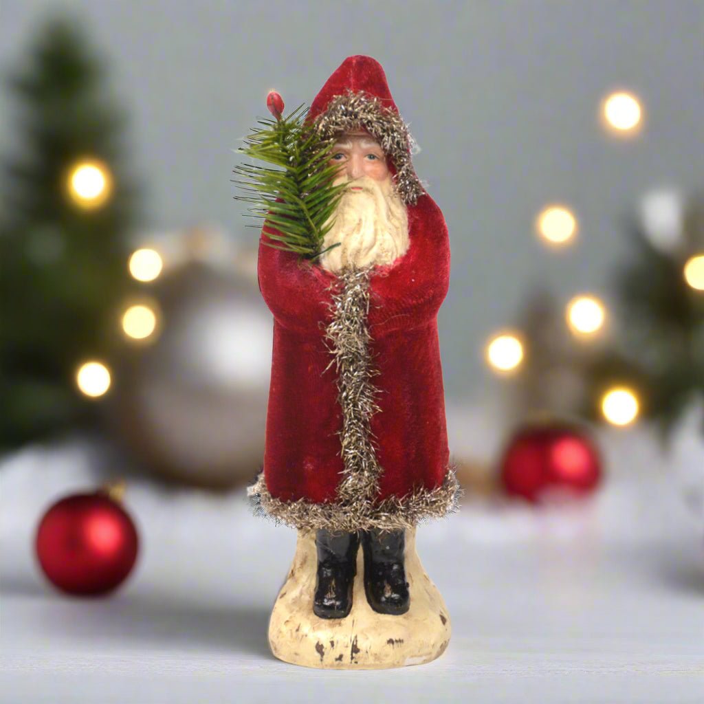 Primitive Ragon House Christmas 8" Primitive Belsnickle Deep Red Velvet Santa Claus - The Primitive Pineapple Collection