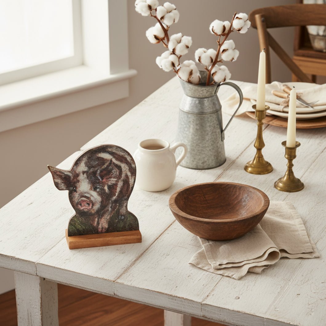 Primitive Farmhouse Wood Pig Cut Out Shelf Sitter - The Primitive Pineapple Collection
