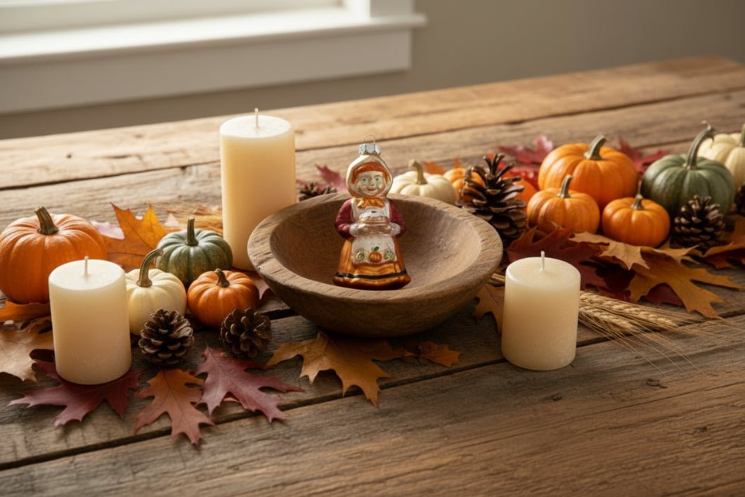 Primitive Fall Thanksgiving Glass Pilgrim Girl Ornament - The Primitive Pineapple Collection